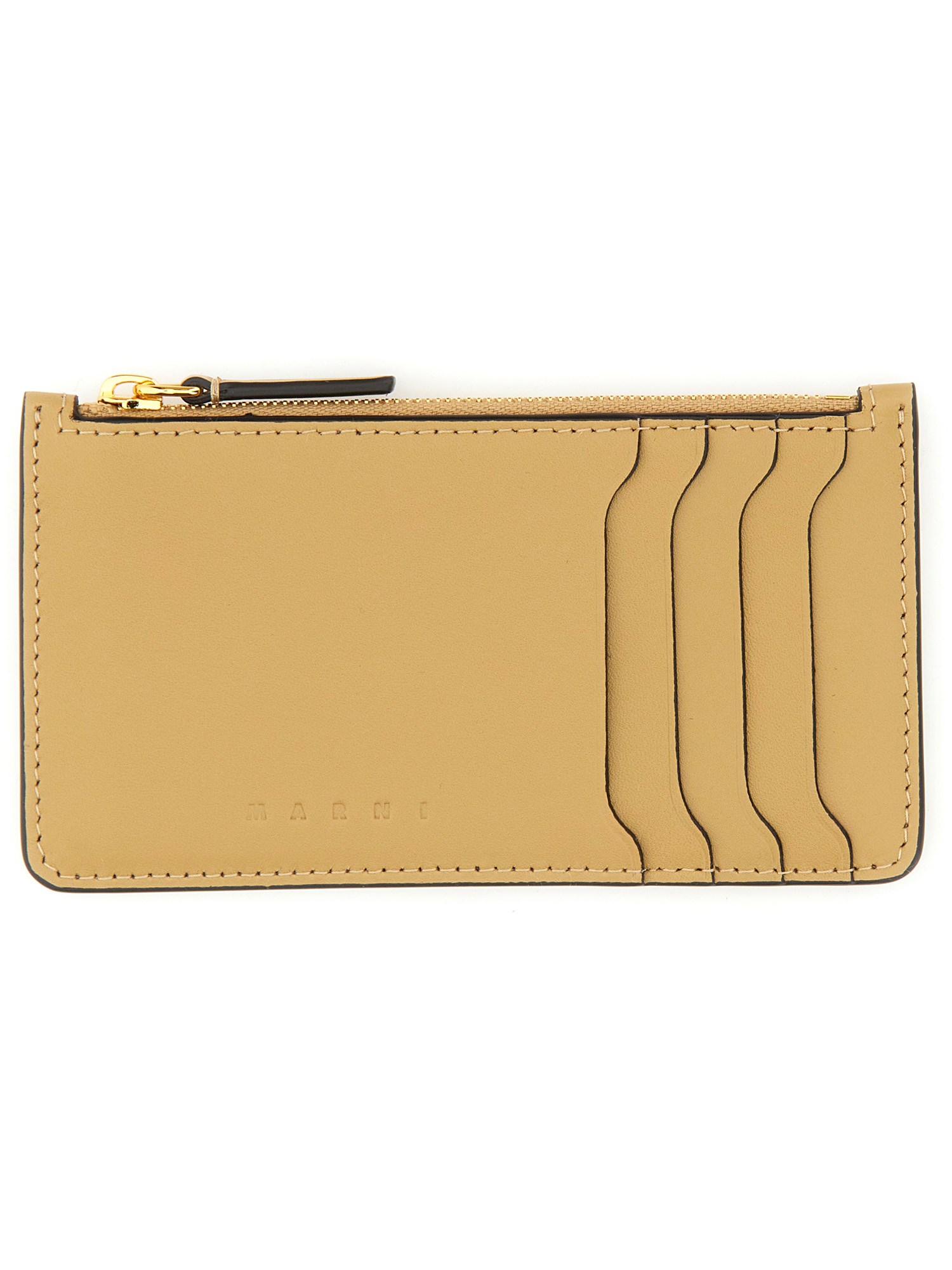 Marni Logo Embossed Card Holder With Multiple Slots In Neutral
