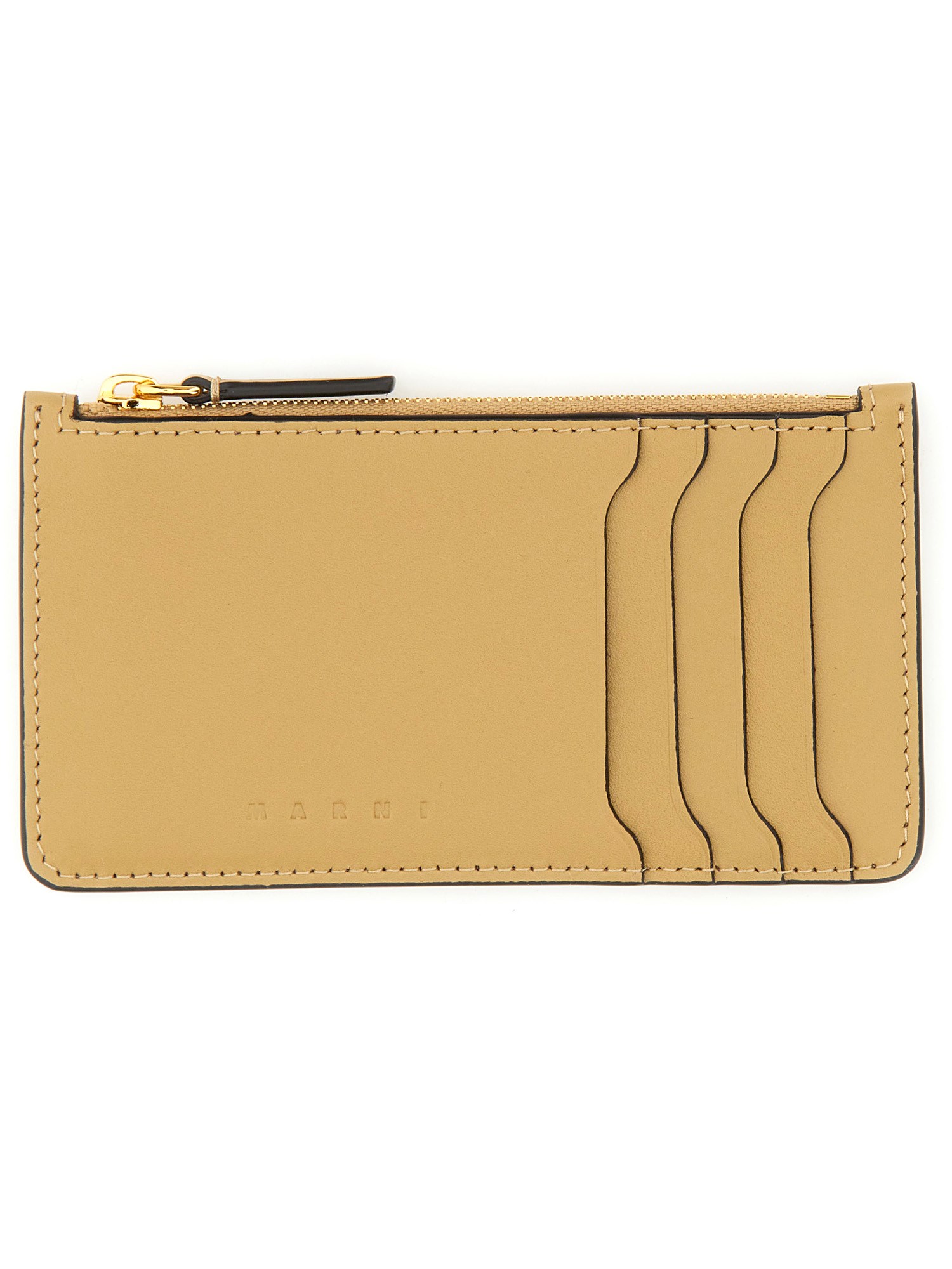 Shop Marni Card Holder With Logo In Beige