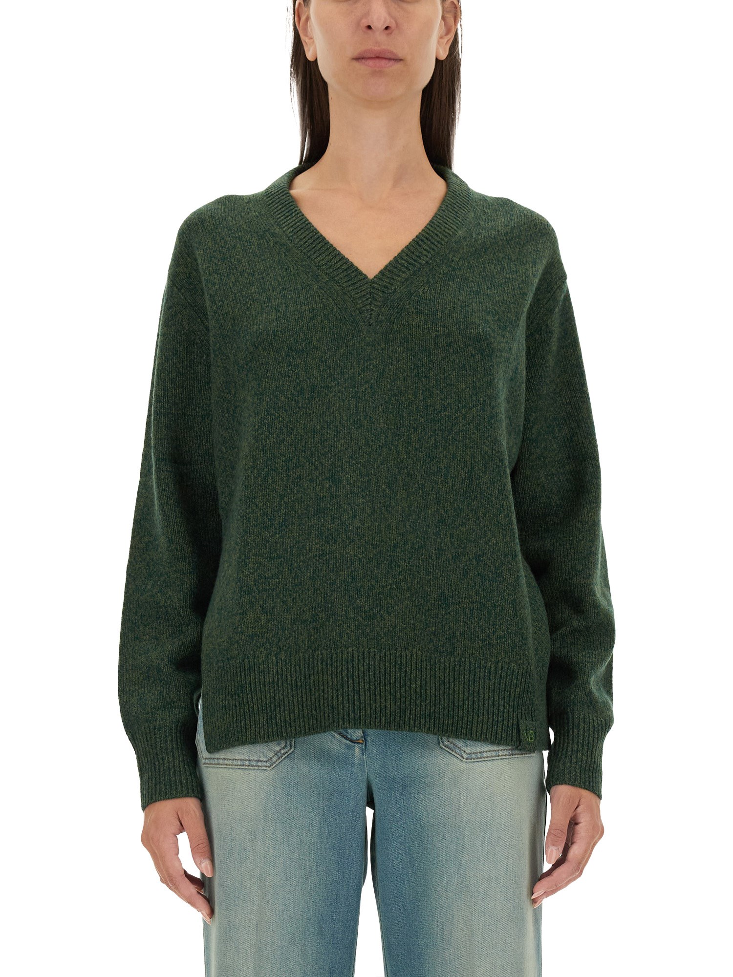 Victoria Beckham Maglia Scollo V Melamge In Green