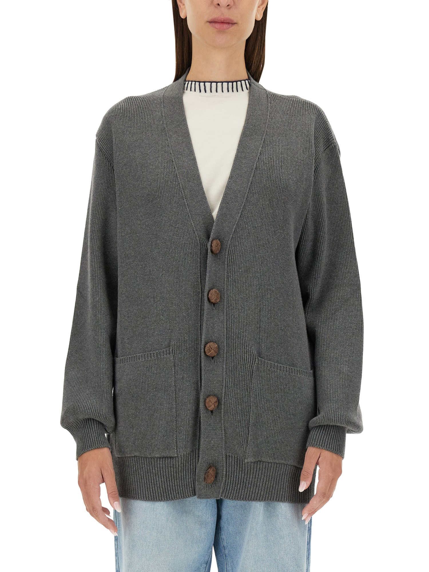 Shop Golden Goose Cardigan With Logo In Grey