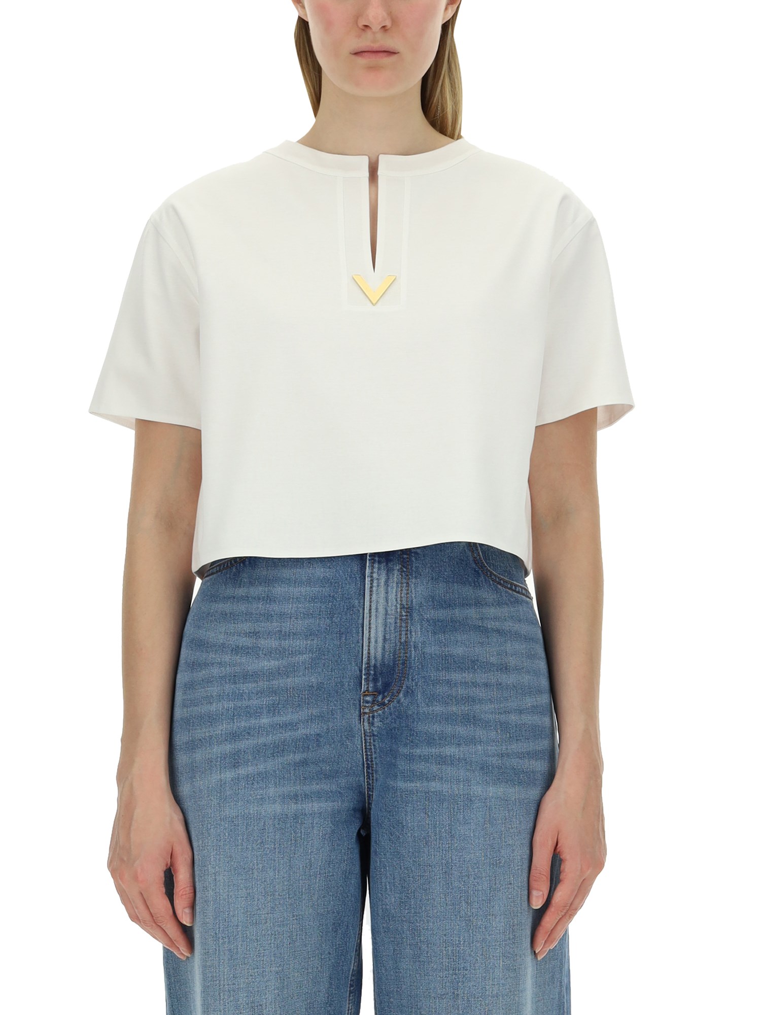 Shop Valentino Jersey T-shirt In White