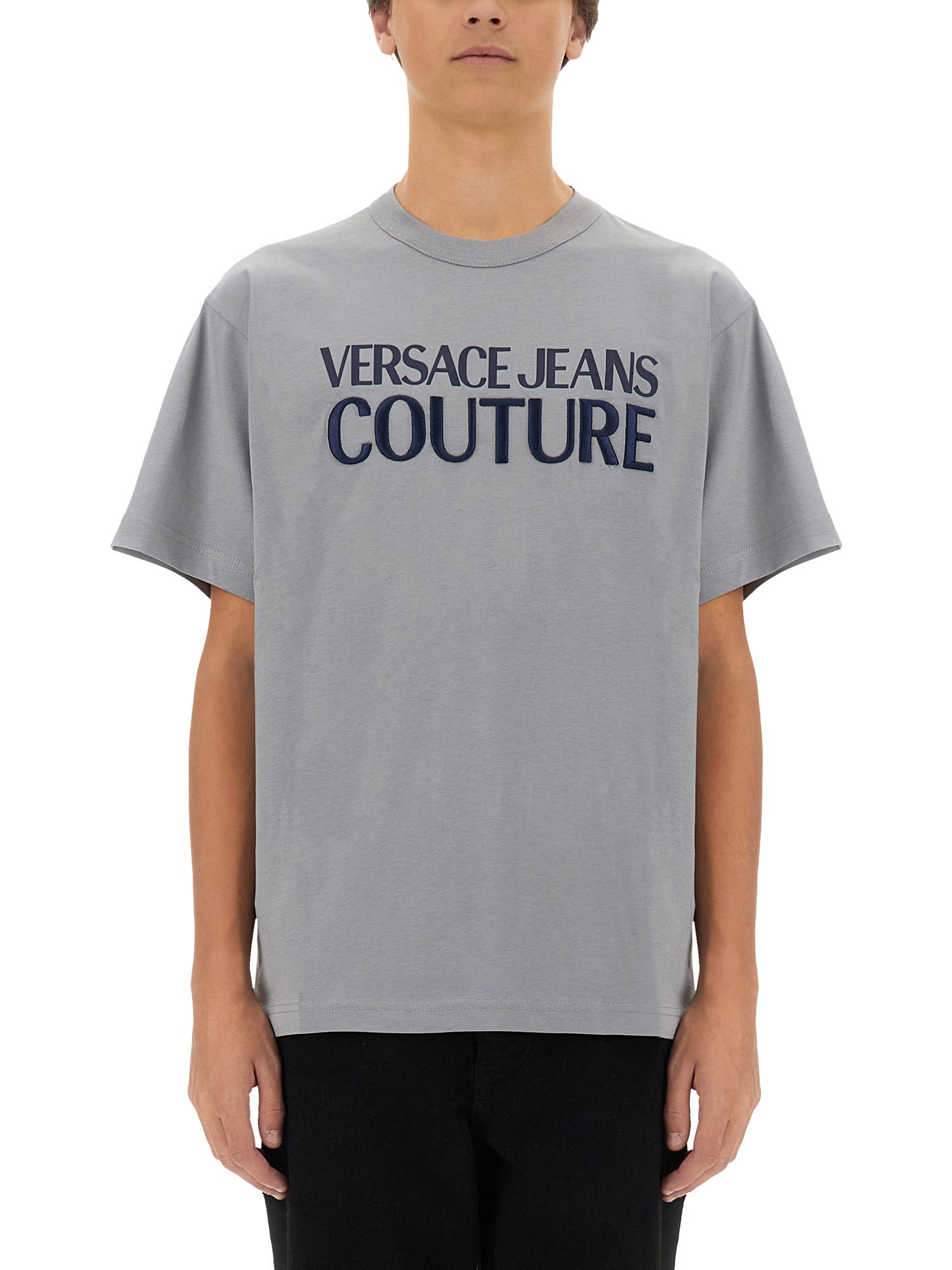 Shop Versace Jeans Couture T-shirt With Logo In Grey