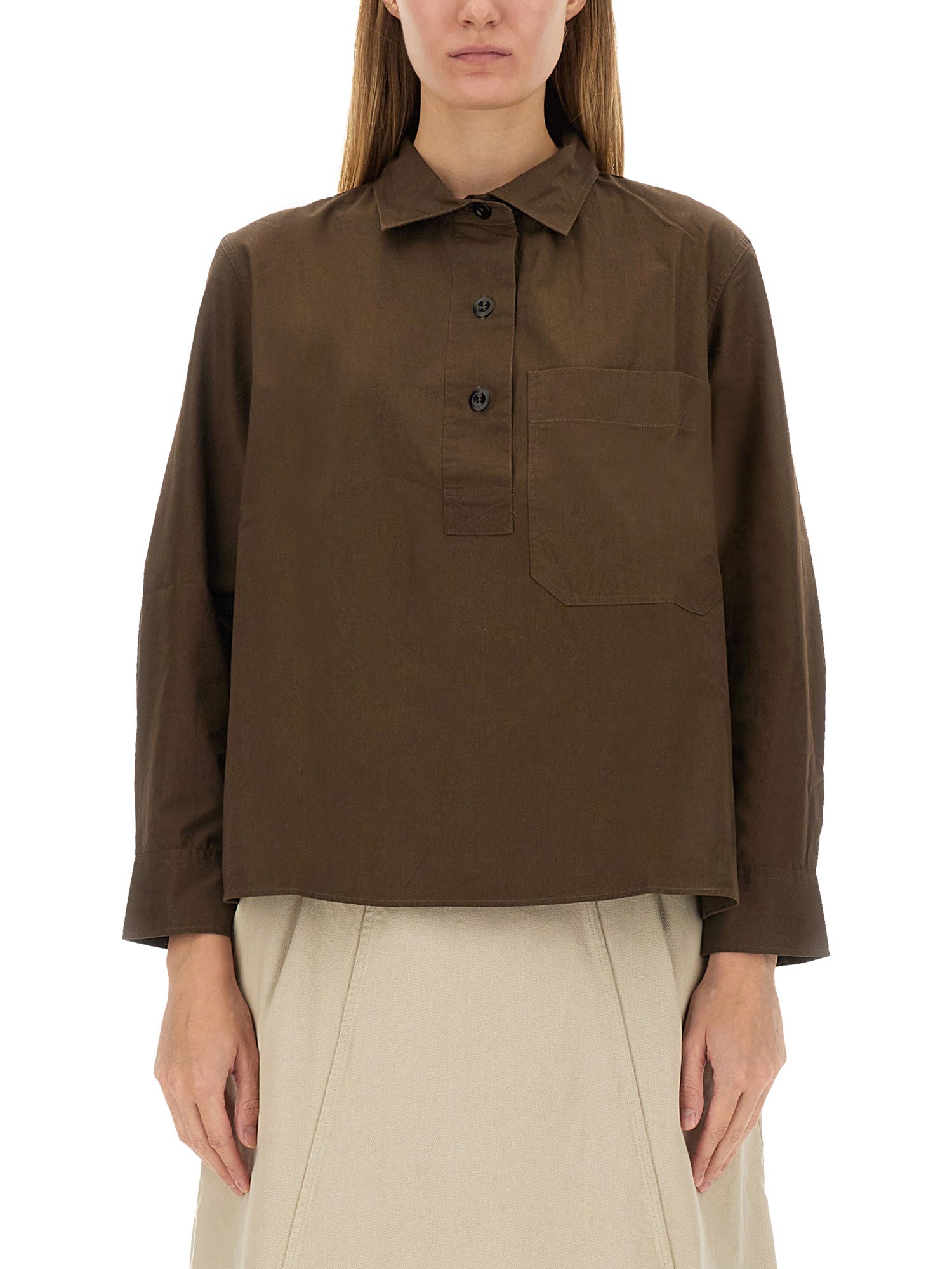 Shop Margaret Howell T-shirt With Maxi Pocket In Brown