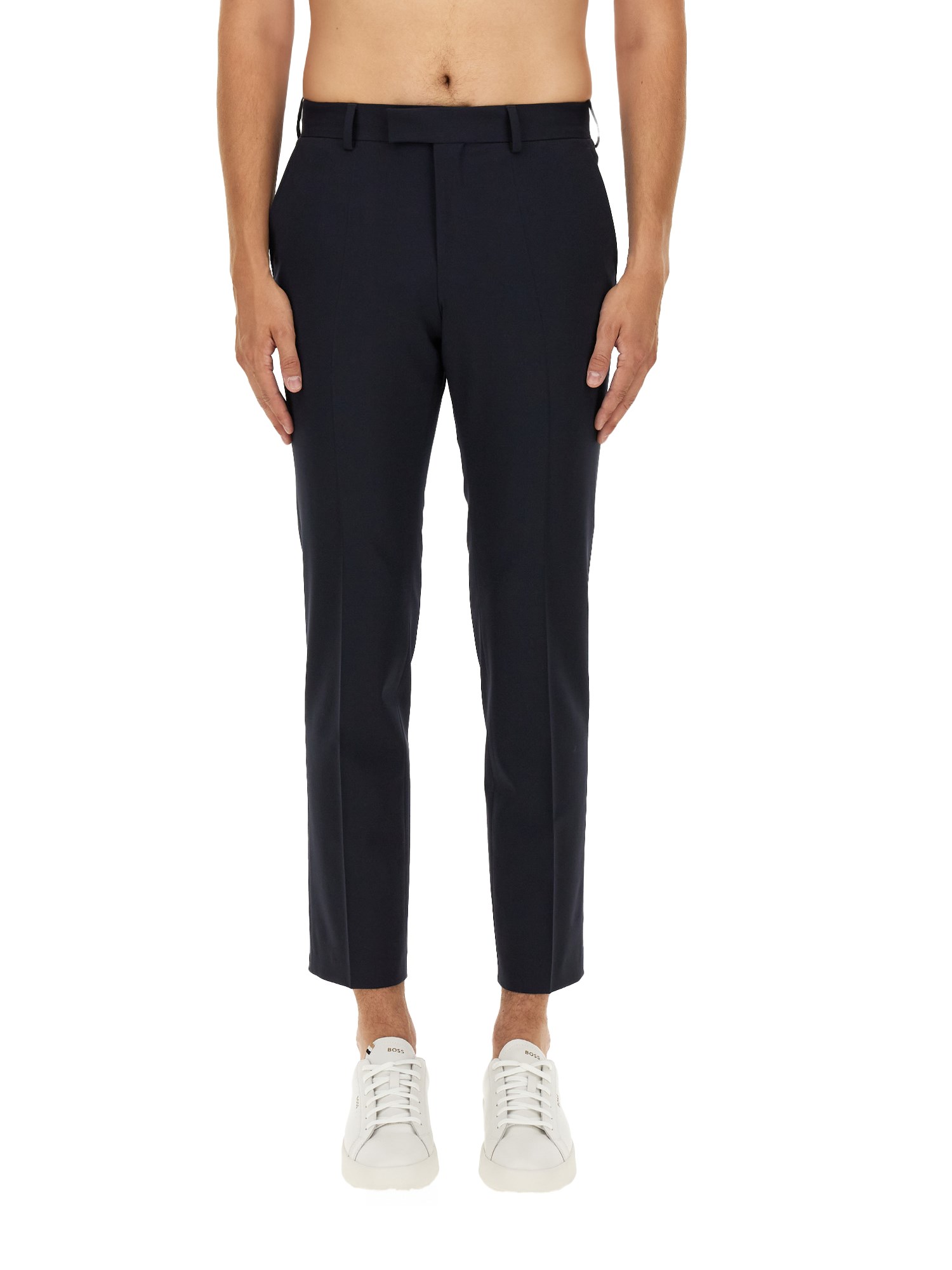 Hugo Boss Tailored Trousers With Belt Loops And Pockets In Blue