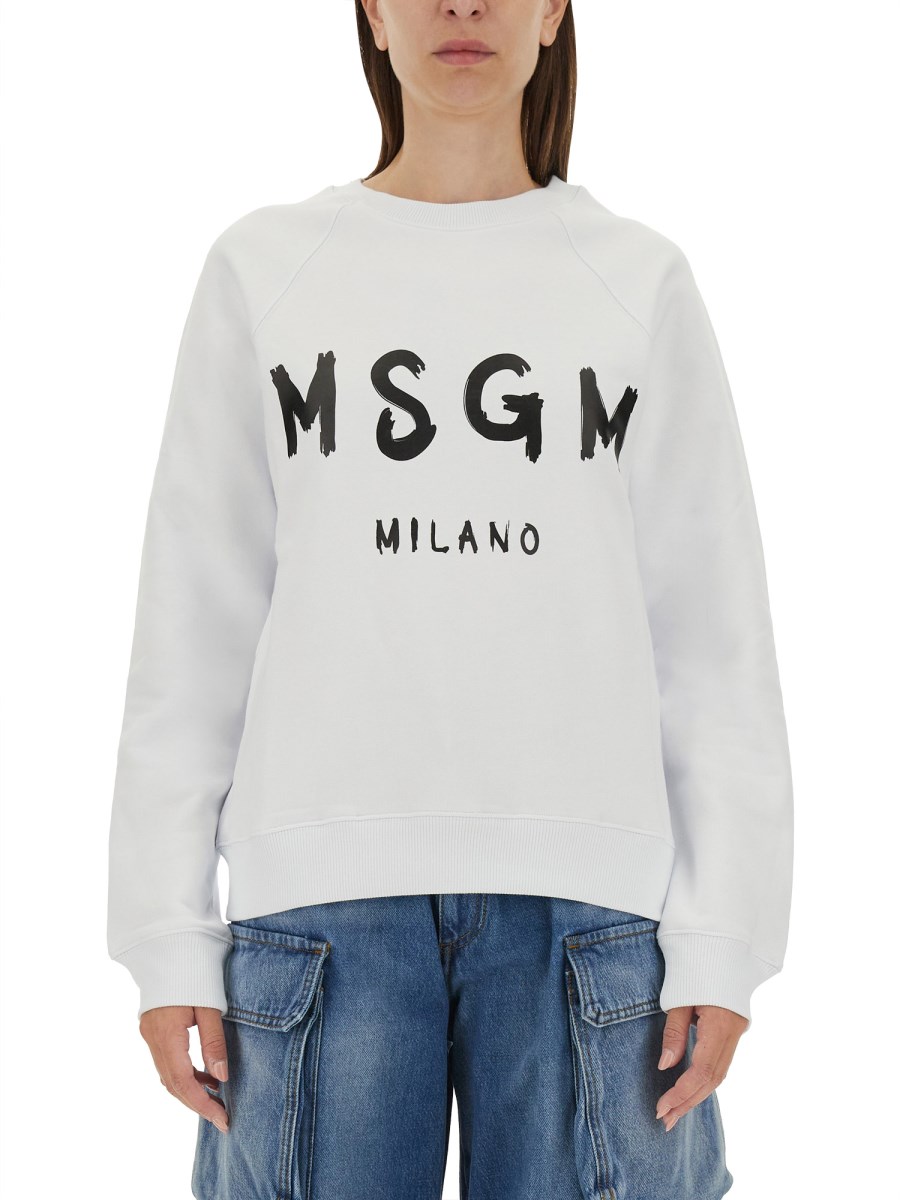 MSGM FELPA IN COTONE CON STAMPA LOGO PENNELLATO