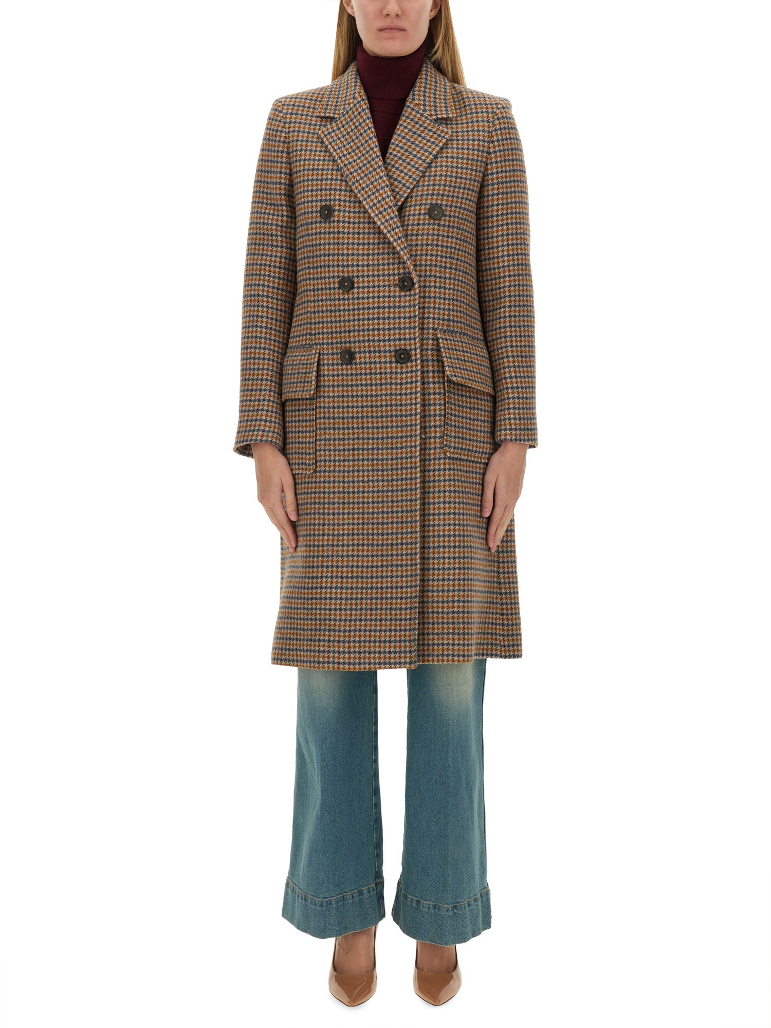 Shop Ps By Paul Smith Double-breasted Coat In Multicolour