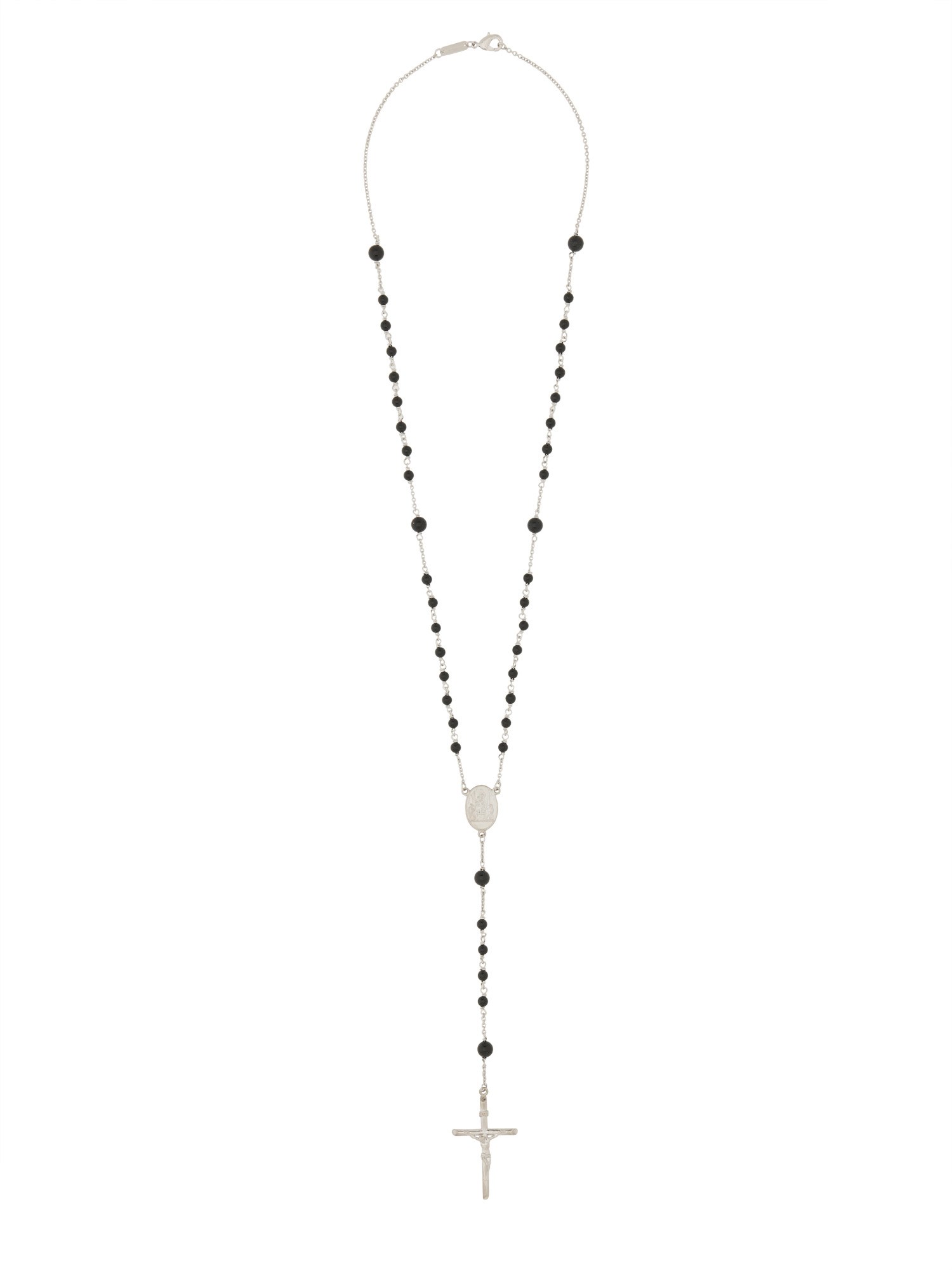 Shop Dolce & Gabbana Rosary Necklace With Natural Stones In Silver