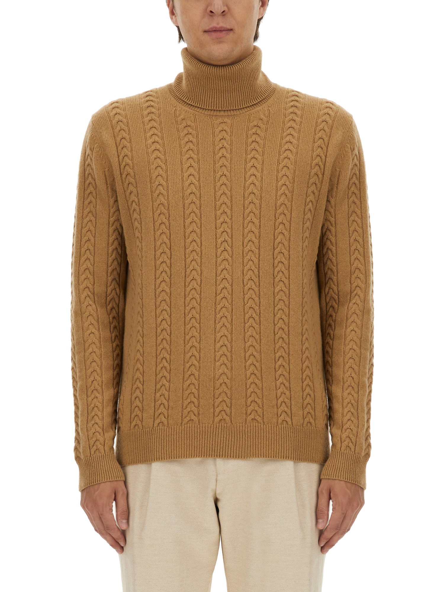 Shop Boss Camel Wool And Cashmere Sweater In Beige