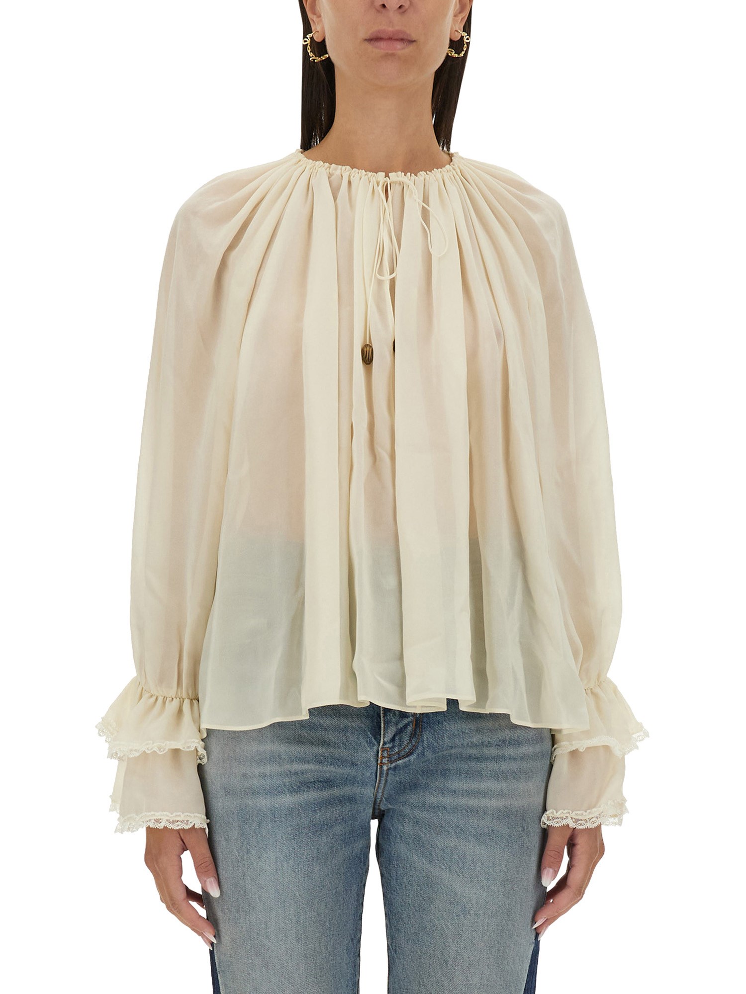 Shop Chloé Silk Top In Ivory