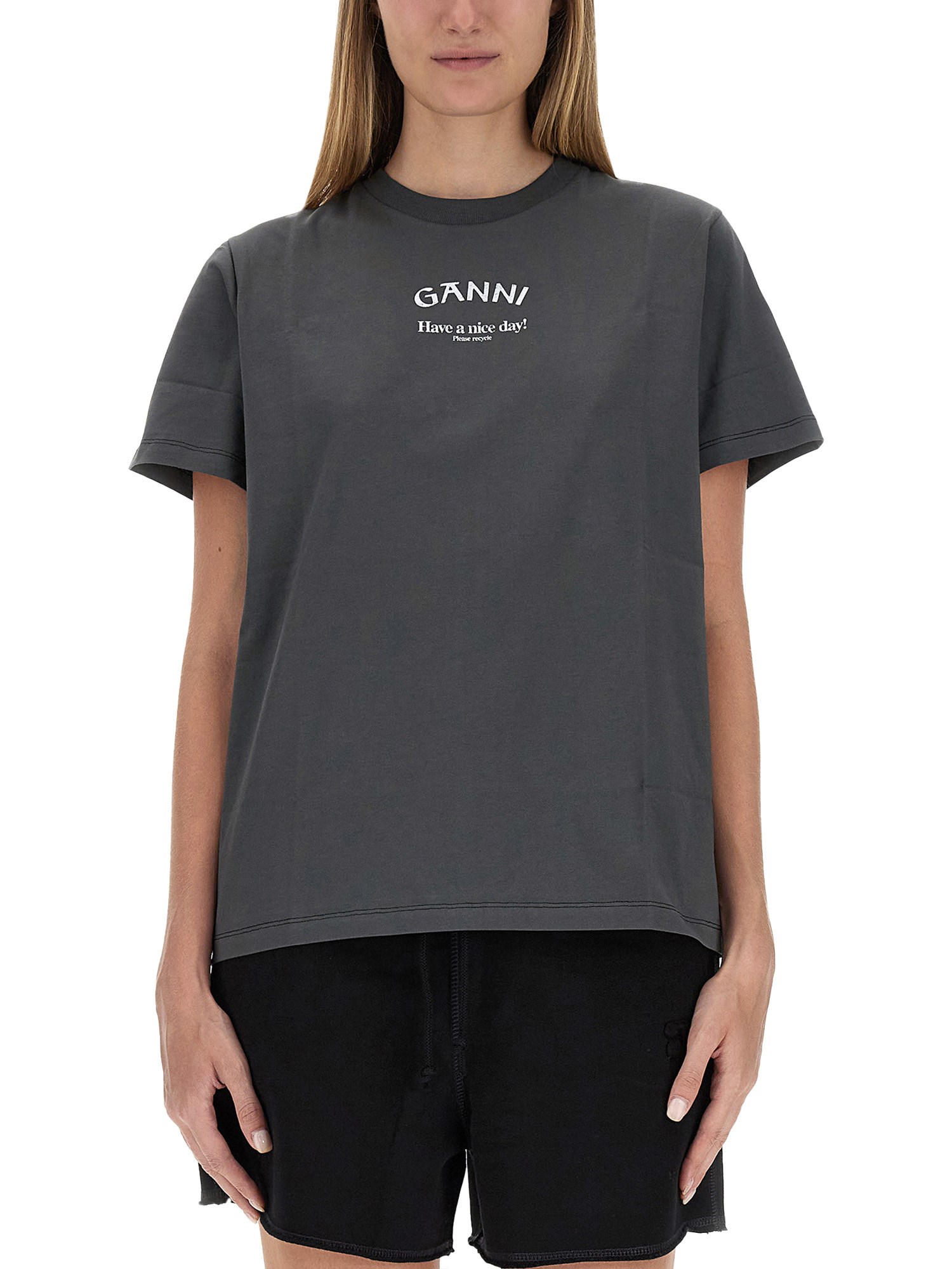 Shop Ganni T-shirt With Logo In Charcoal