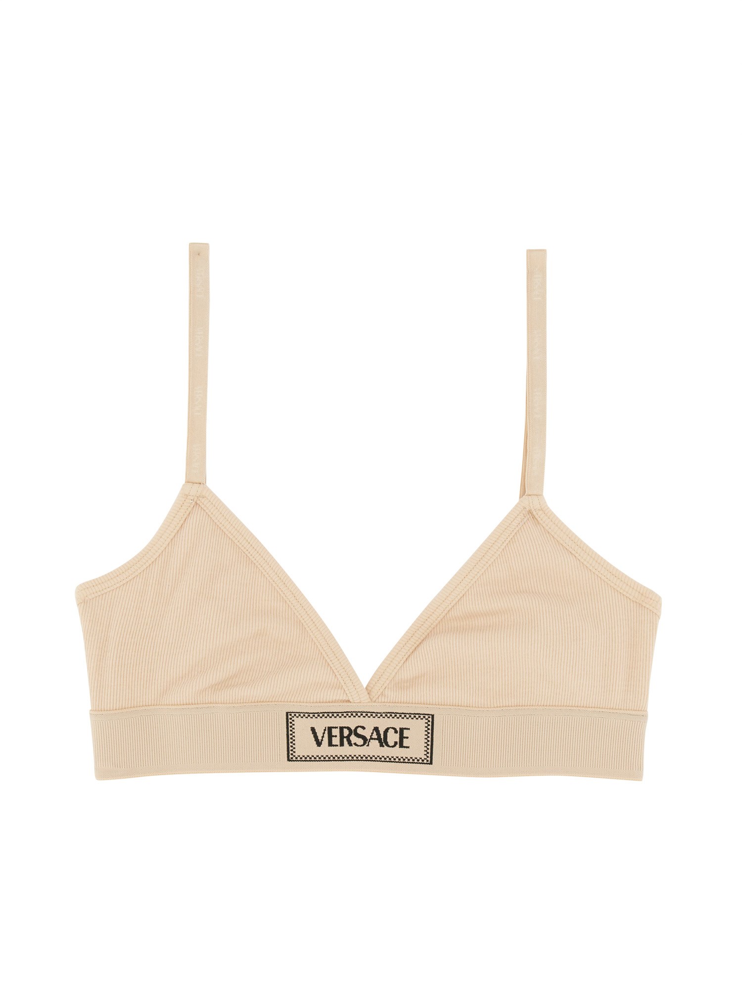 Shop Versace Bralette With Logo In Nude