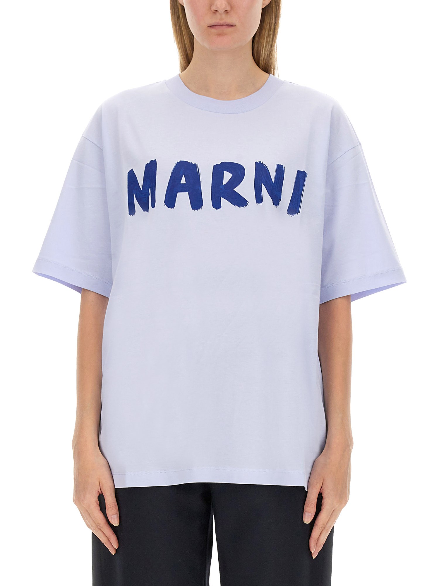 Shop Marni T-shirt With Logo In Azure