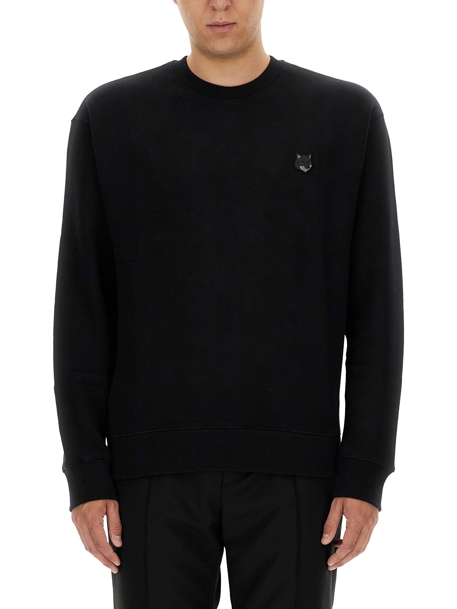 Shop Maison Kitsuné Sweatshirt With Fox Patch In Black