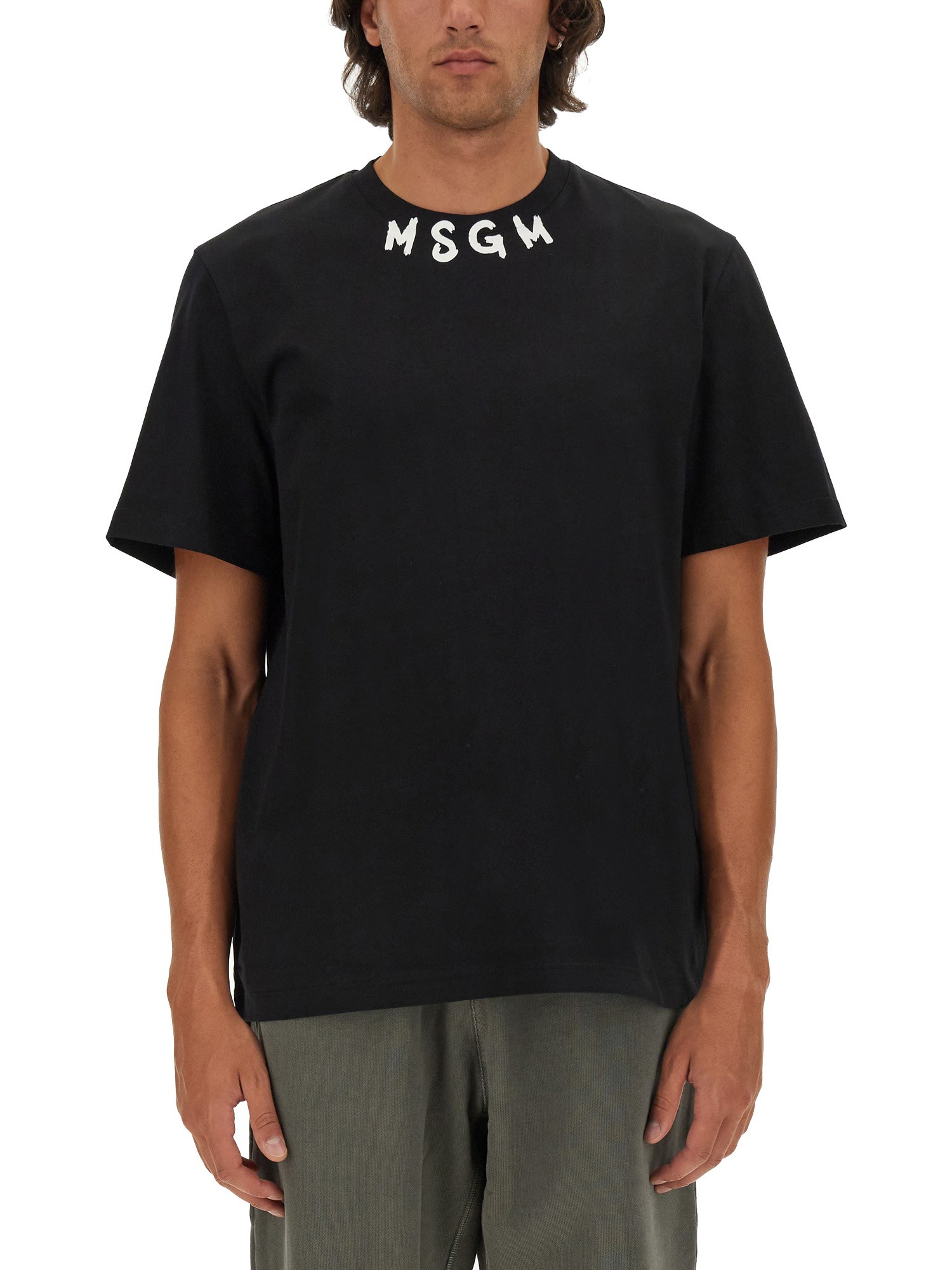 Shop Msgm T-shirt With Brushed Logo In Black