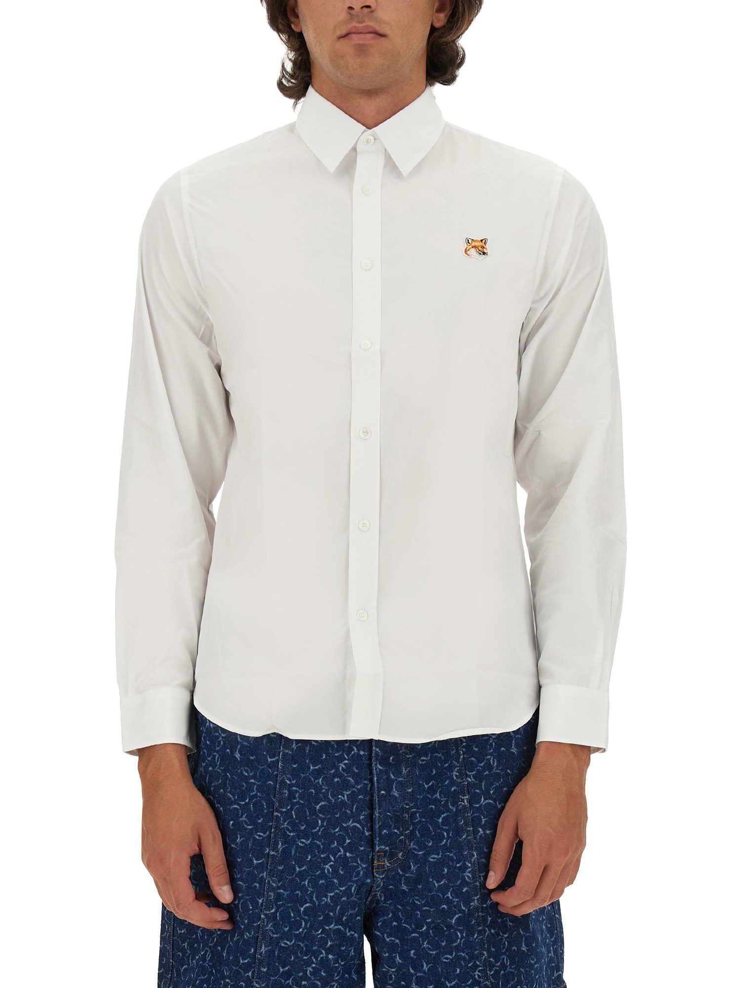 Maison Kitsuné Maison Kitsune "mini Fox Head Oxford Shirt" In White