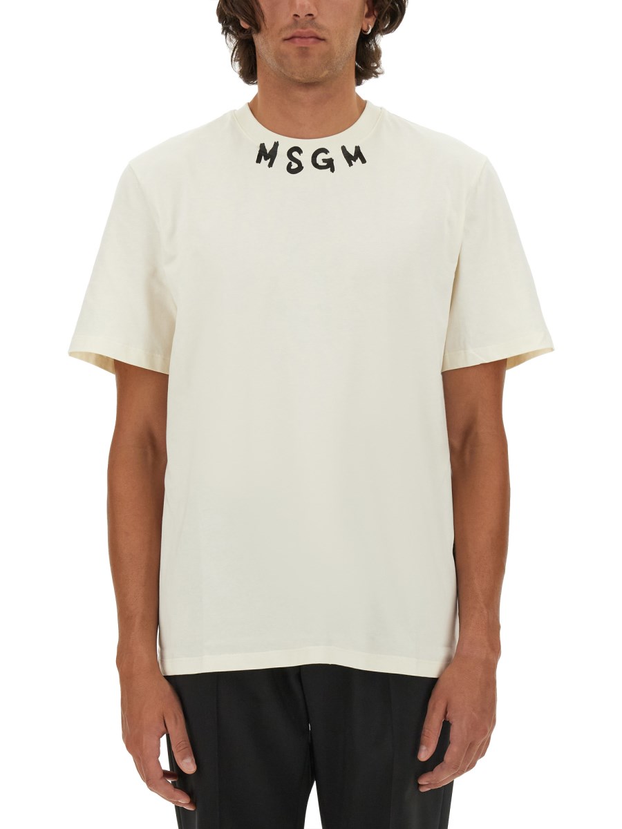 MSGM T-SHIRT IN JERSEY DI COTONE CON LOGO PENNELLATO