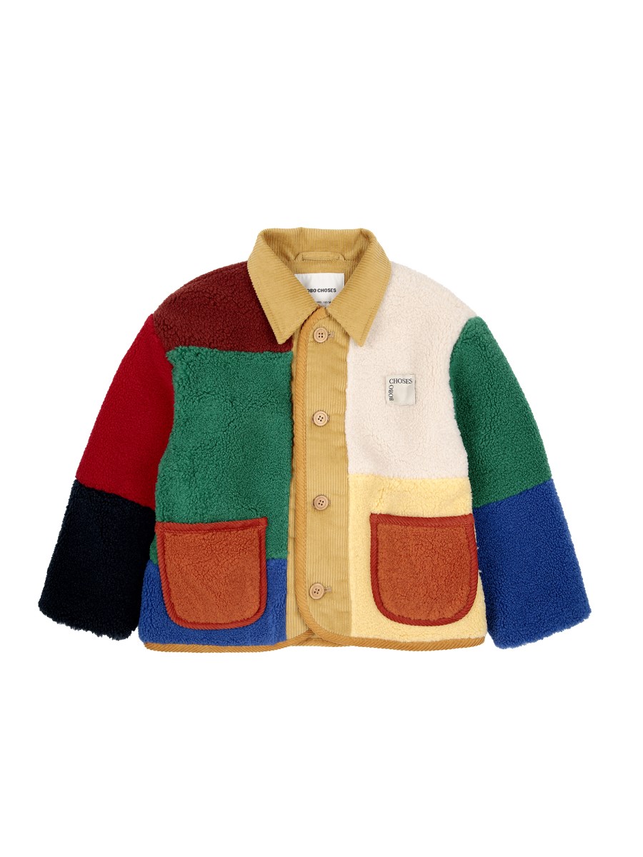 color block sheepskin jacket