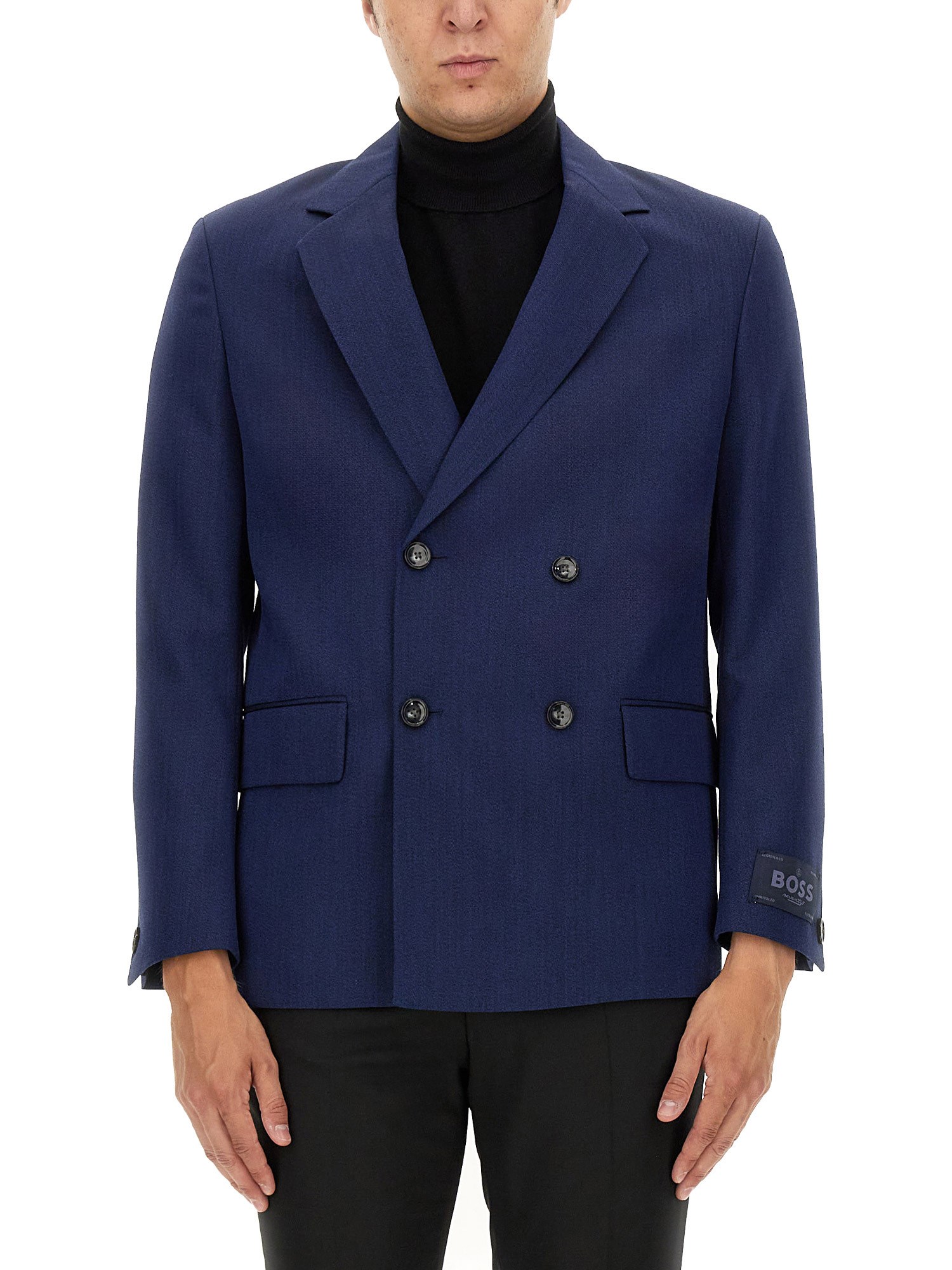 Hugo Boss Boss Double-breasted Jacket In Blue