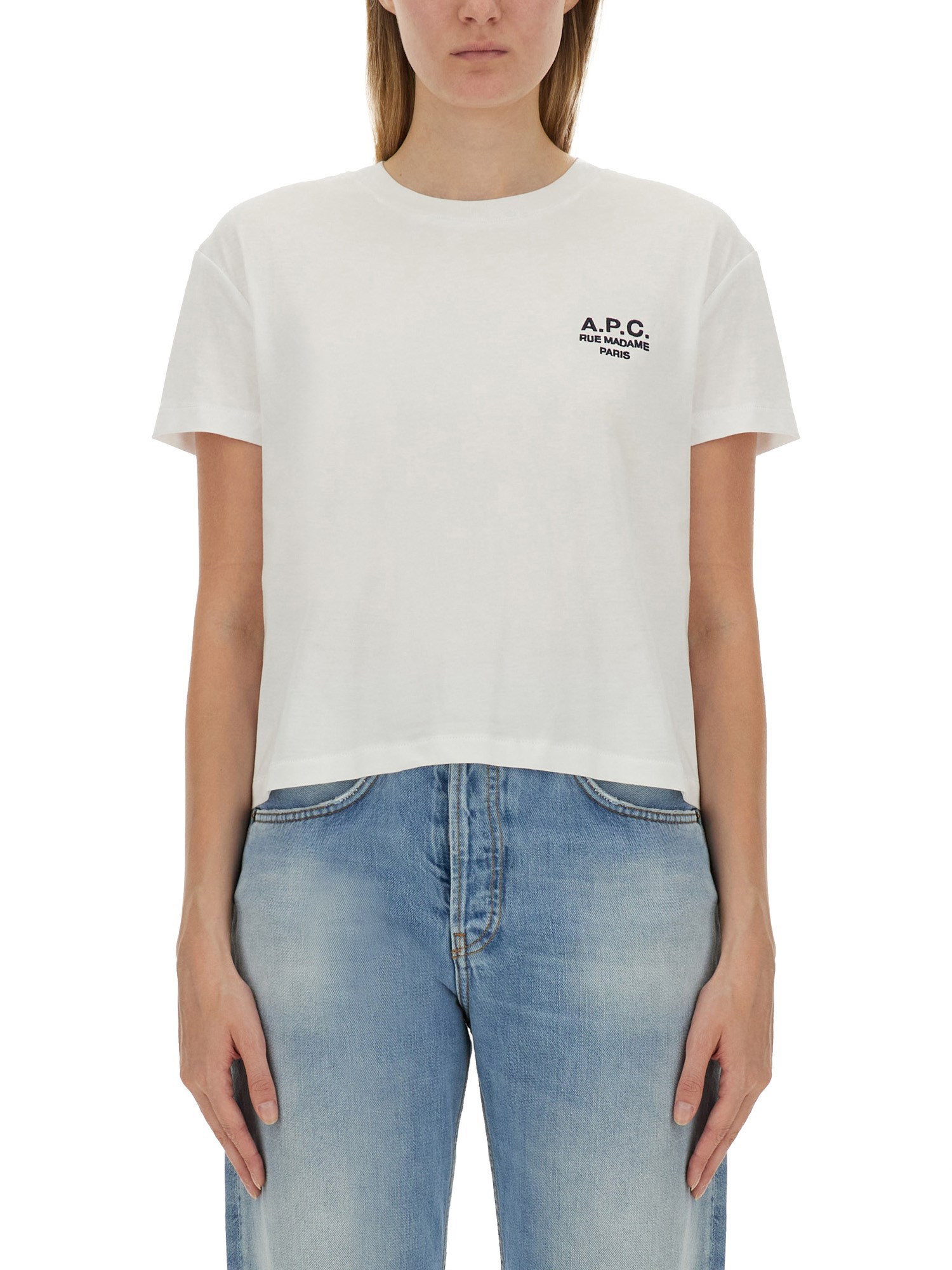 Apc Logo Embroidered Organic Cotton T-shirt In White