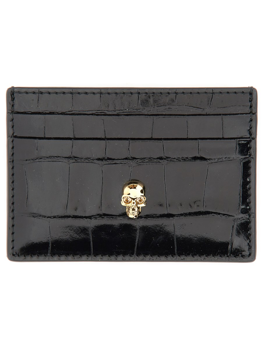 ALEXANDER McQUEEN PORTACARTE "SKULL" IN PELLE STAMPA COCCO