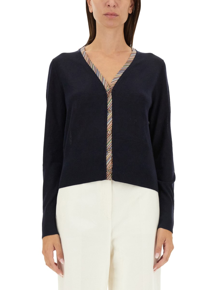 PAUL SMITH CARDIGAN IN MISTO LANA CON SCOLLO A V