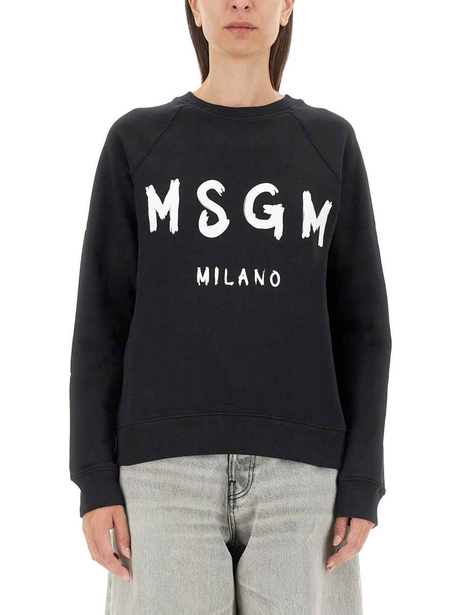 MSGM FELPA IN COTONE CON STAMPA LOGO PENNELLATO