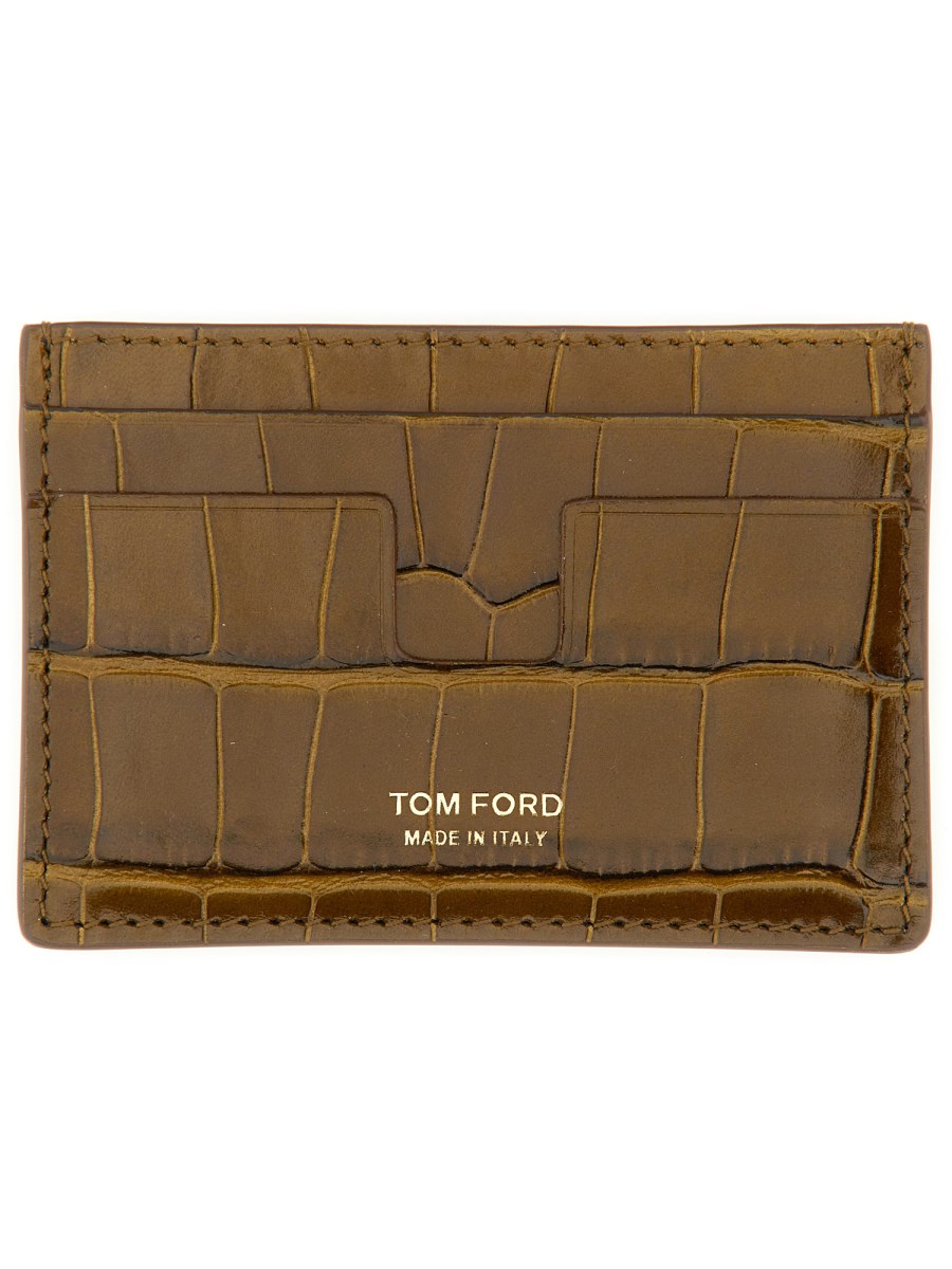 TOM FORD PORTACARTE T LINE IN PELLE STAMPA COCCO