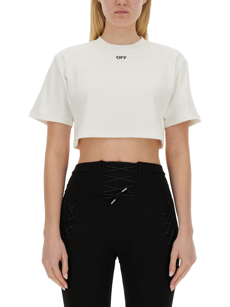 OFF-WHITE T-SHIRT CROPPED A COSTE CON LOGO OFF