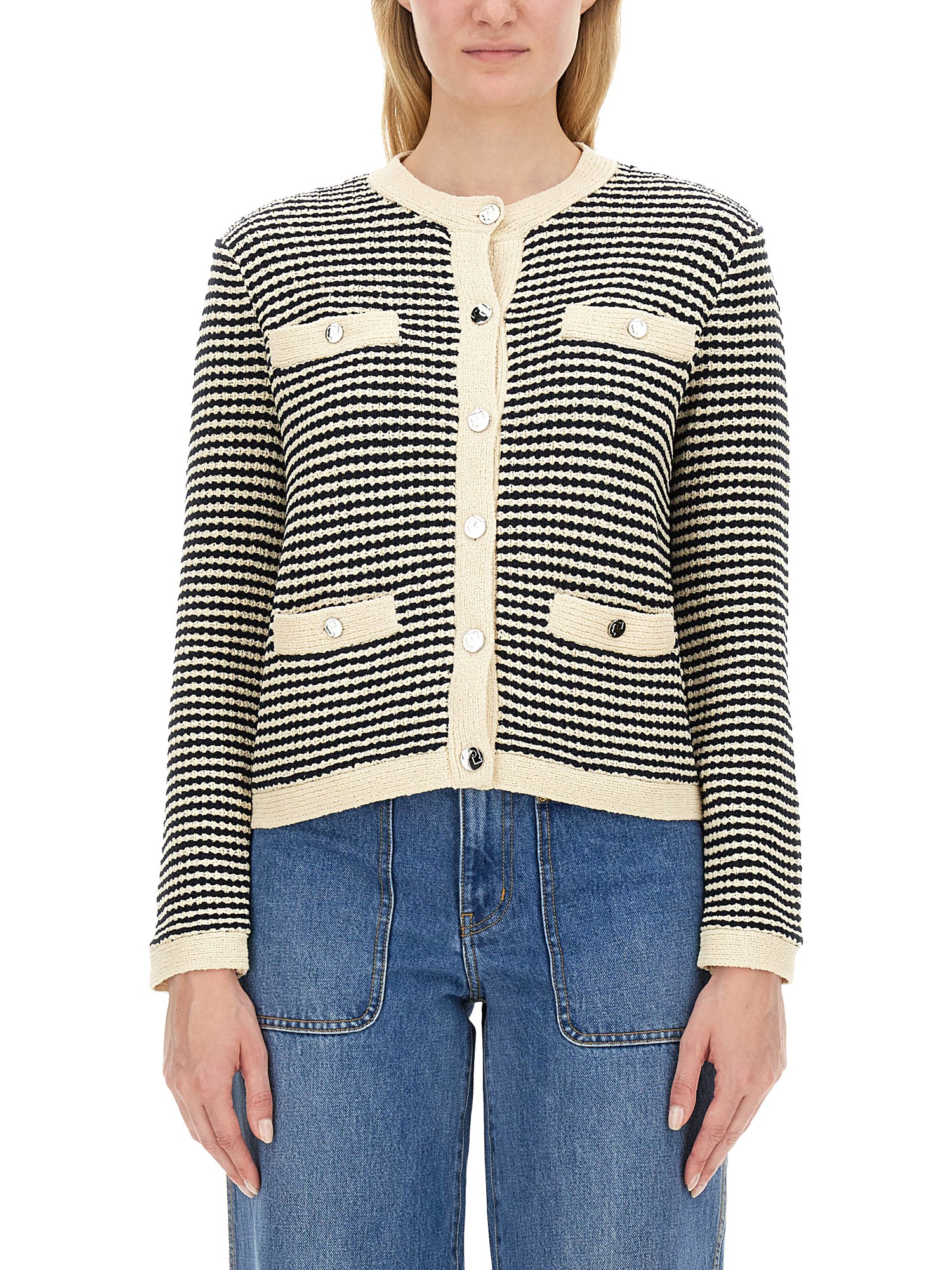 Tory Burch Kendra Crochet Cotton-blend Cardigan In Blue