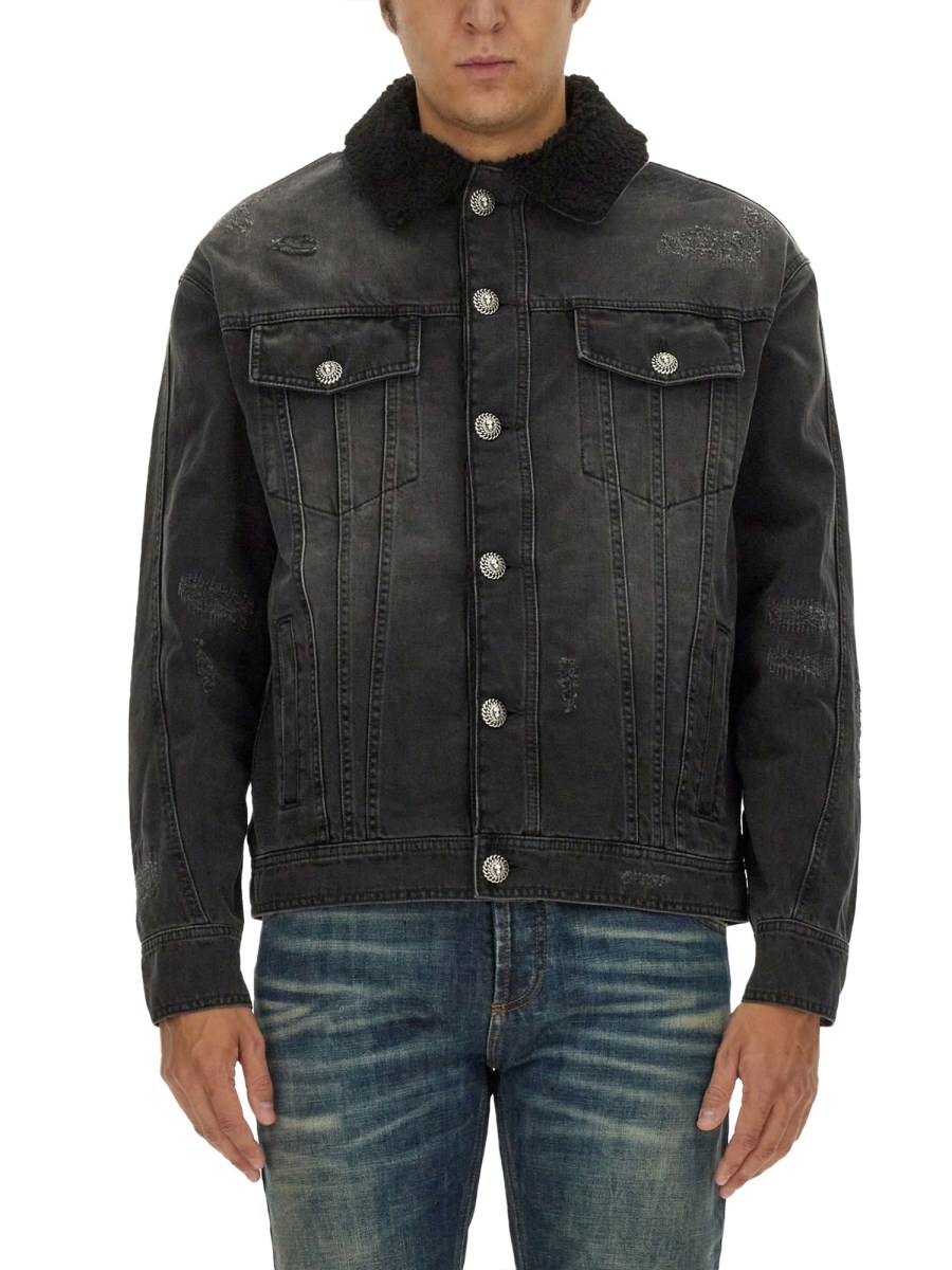 BALMAIN GIACCA DESTROYED IN DENIM DI COTONE