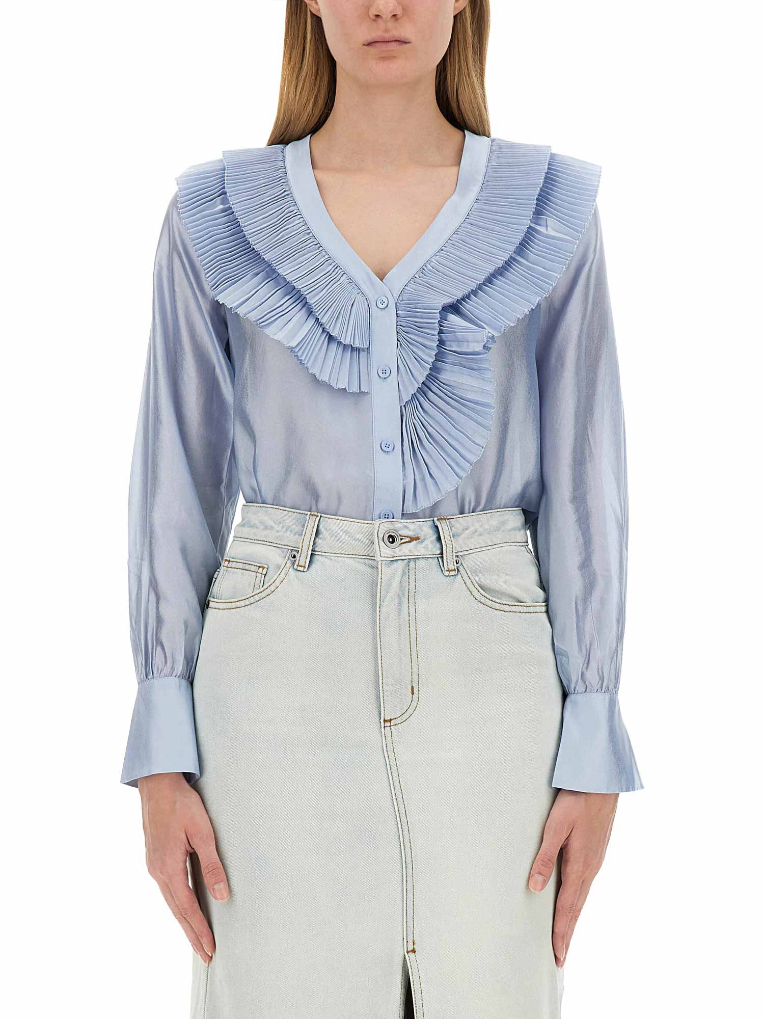 Shop Self-portrait Organza Blouse In Baby Blue