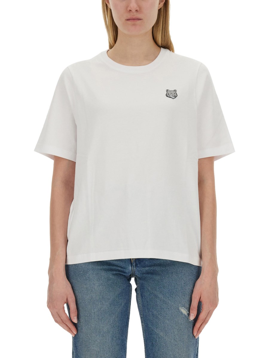 MAISON KITSUNÉ T-SHIRT IN JERSEY DI COTONE CON PATCH FOX