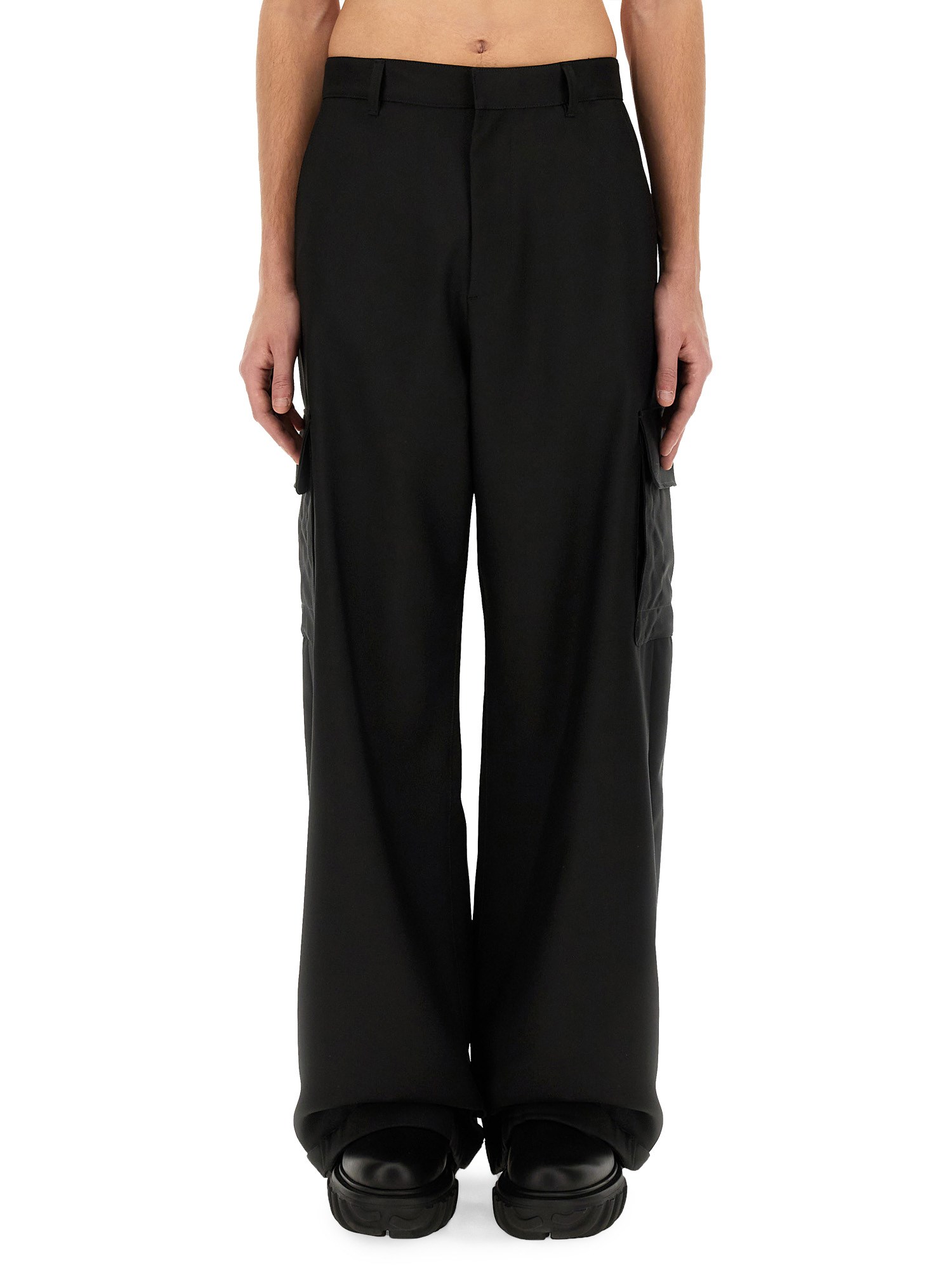 Off-white Ow Embroidery Nylon Cargo Pants In Black