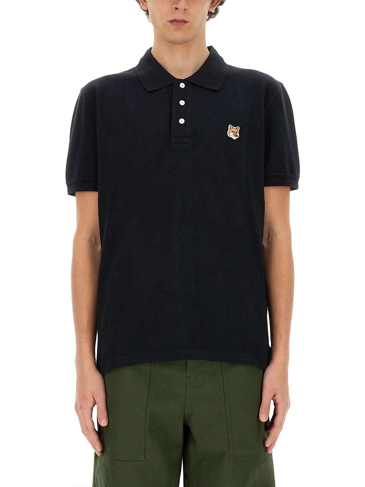 Shop Maison Kitsuné Polo Shirt With Fox Head Patch In Black