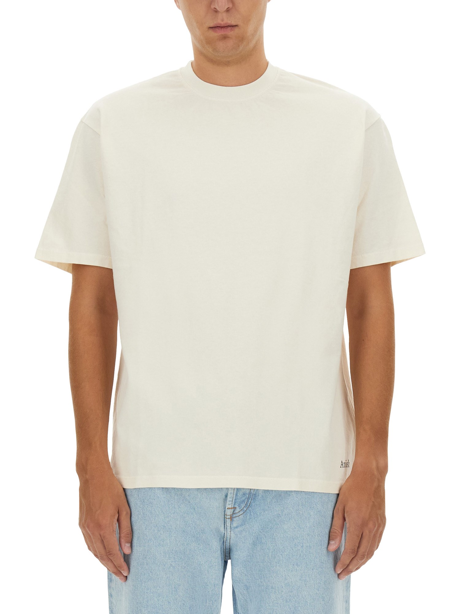 Amish Off White Solid Crew Neck T-shirt In White