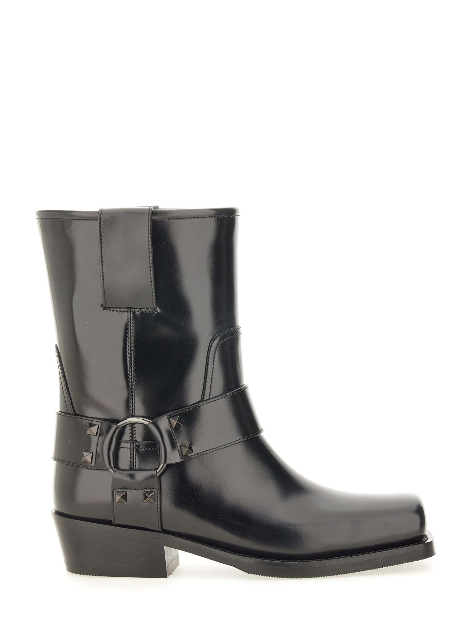 Valentino Garavani Women Biker Leather Boots With Iconic Studs In Black