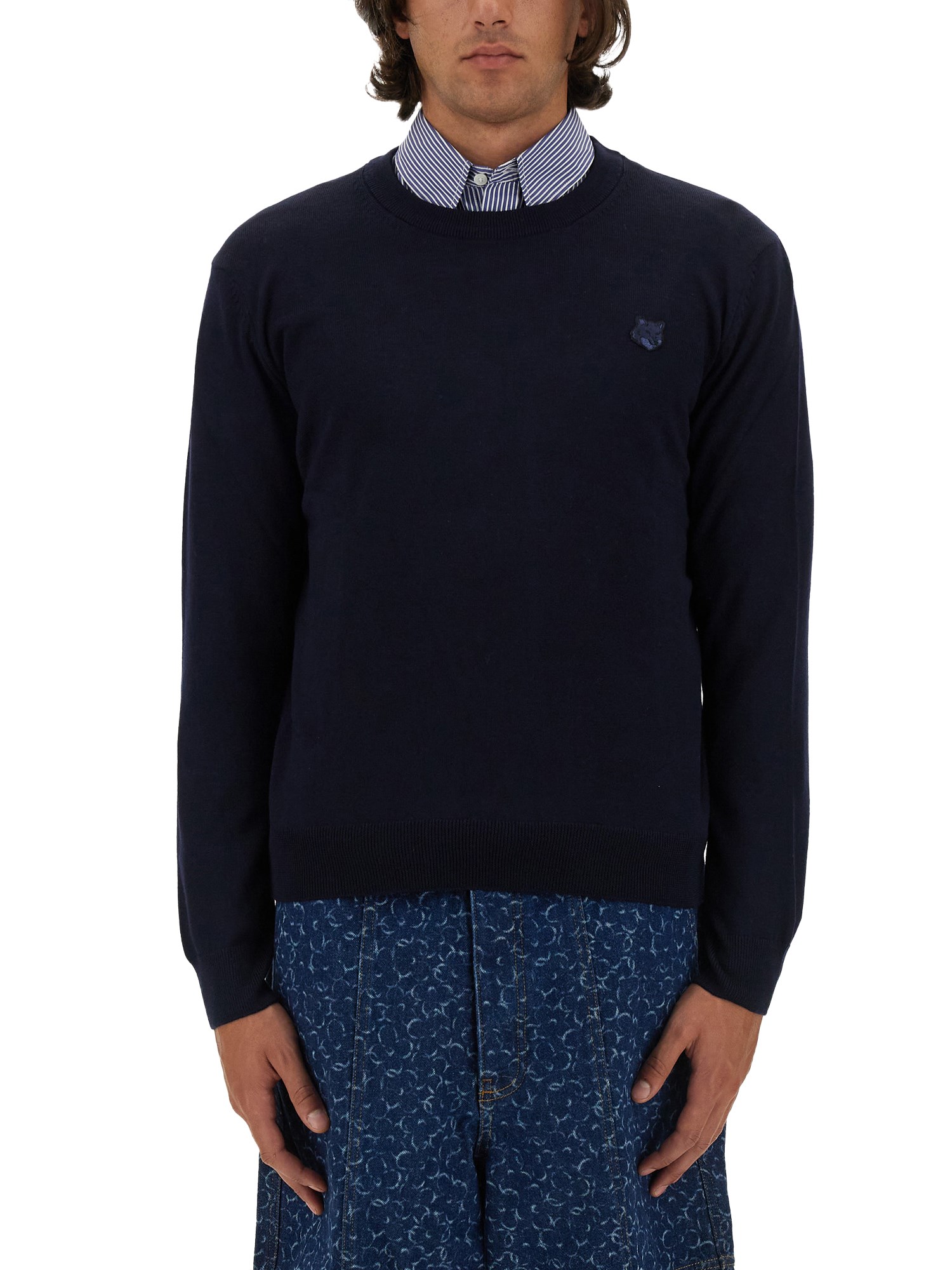 Shop Maison Kitsuné "fox Head" Jersey In Blue