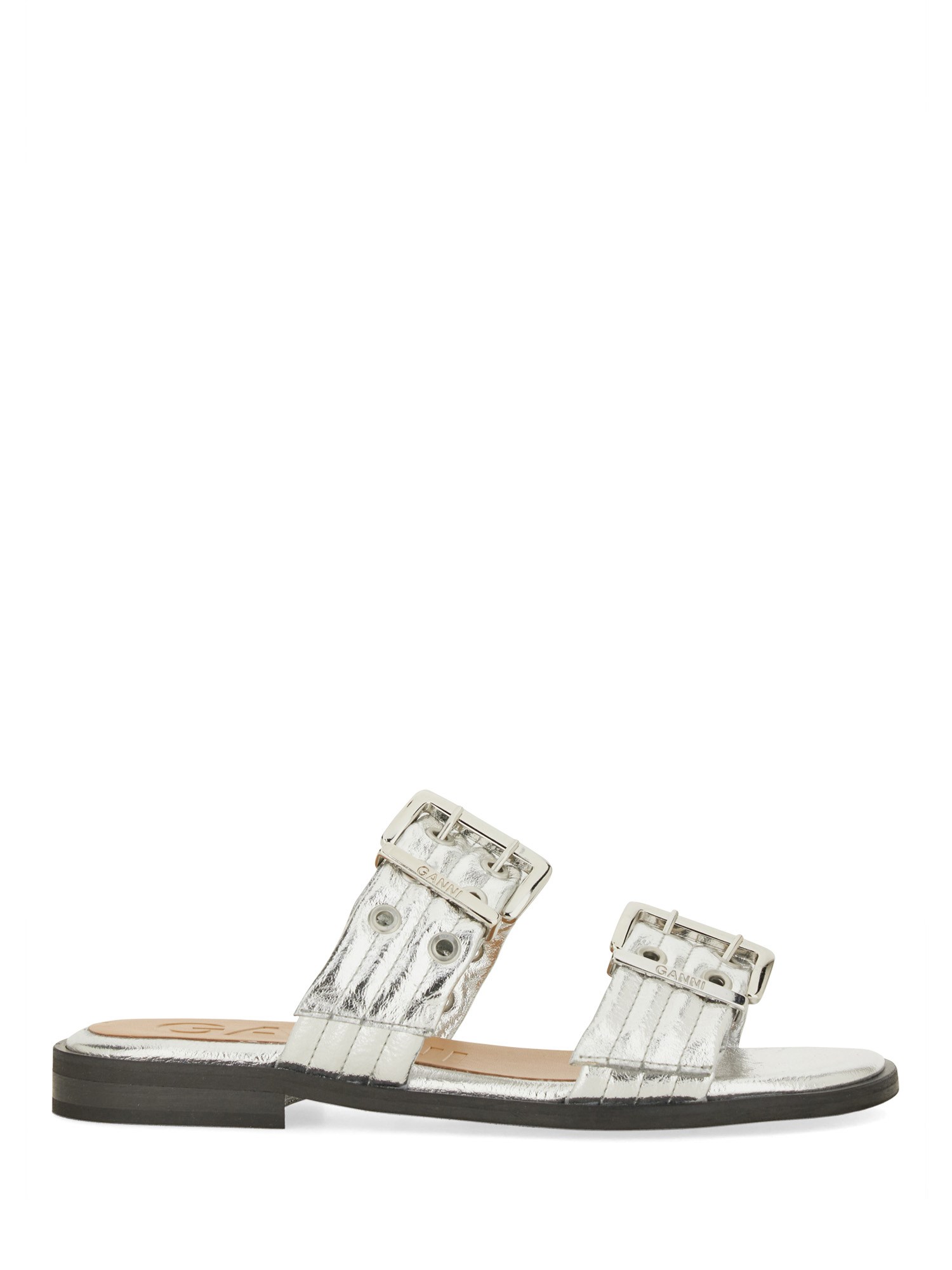 Ganni Sandal With Buckle In Metallic