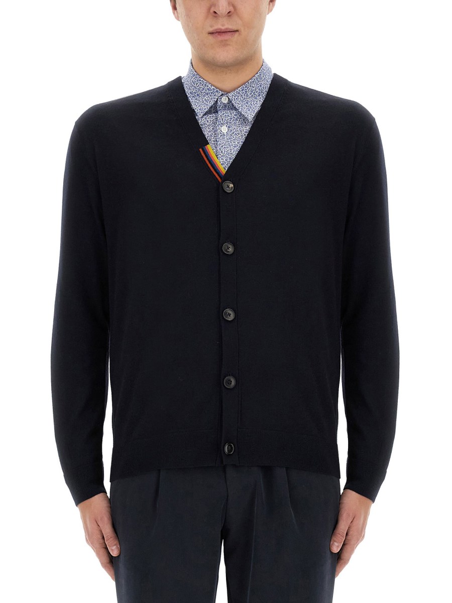 PAUL SMITH CARDIGAN IN LANA CON SCOLLO A V