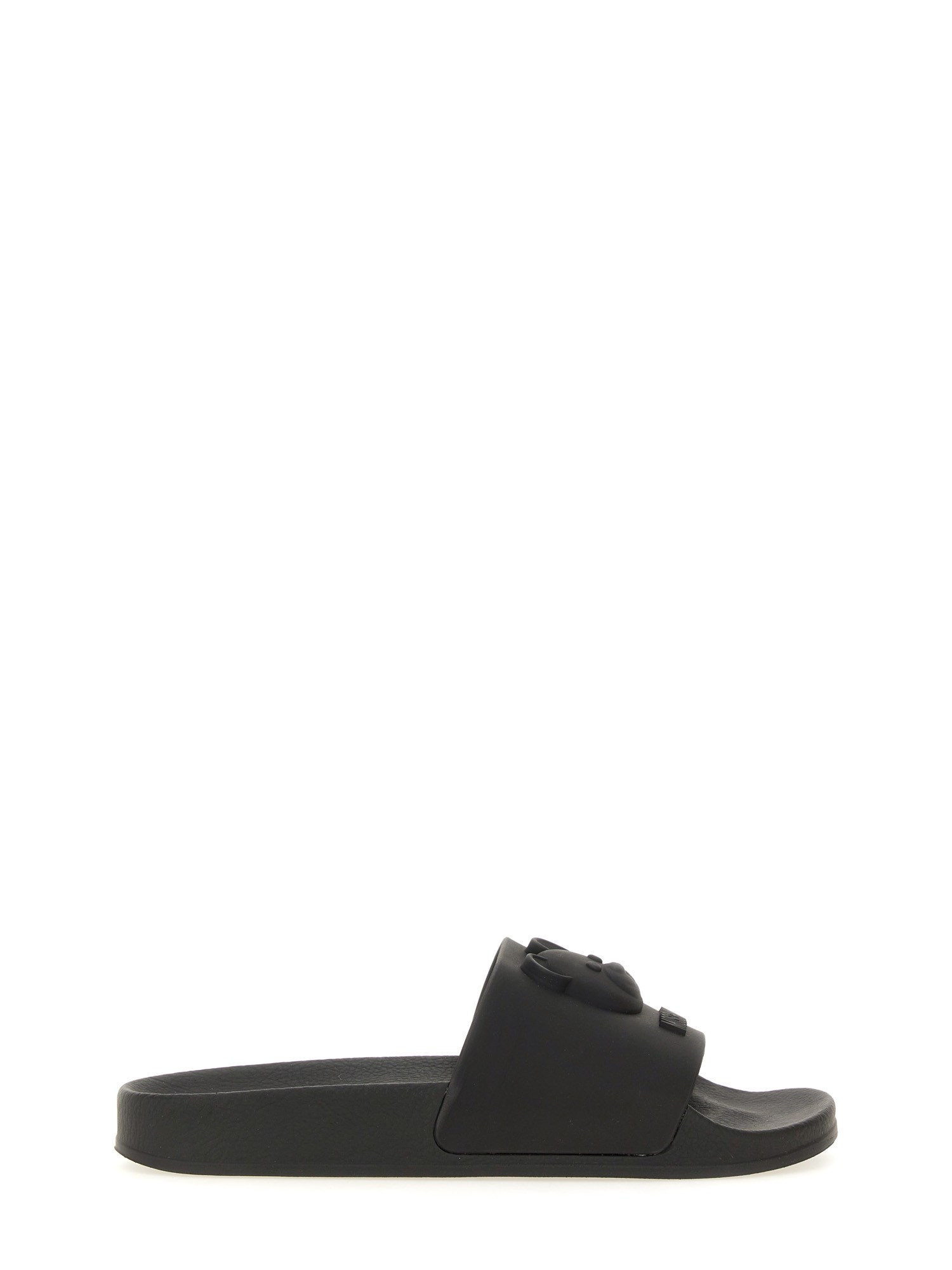 Shop Moschino Slide Sandal In Black