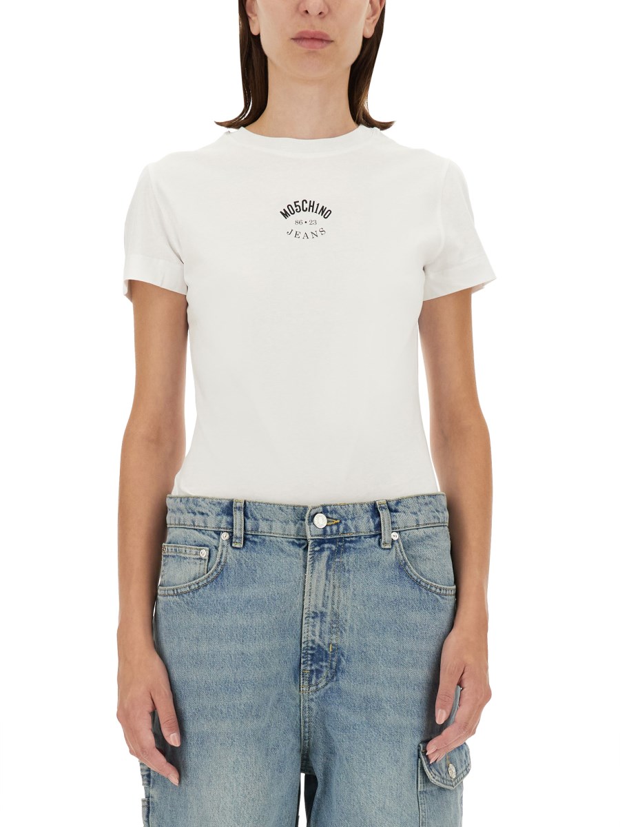 MOSCHINO JEANS T-SHIRT IN JERSEY DI COTONE CON STAMPA LOGO