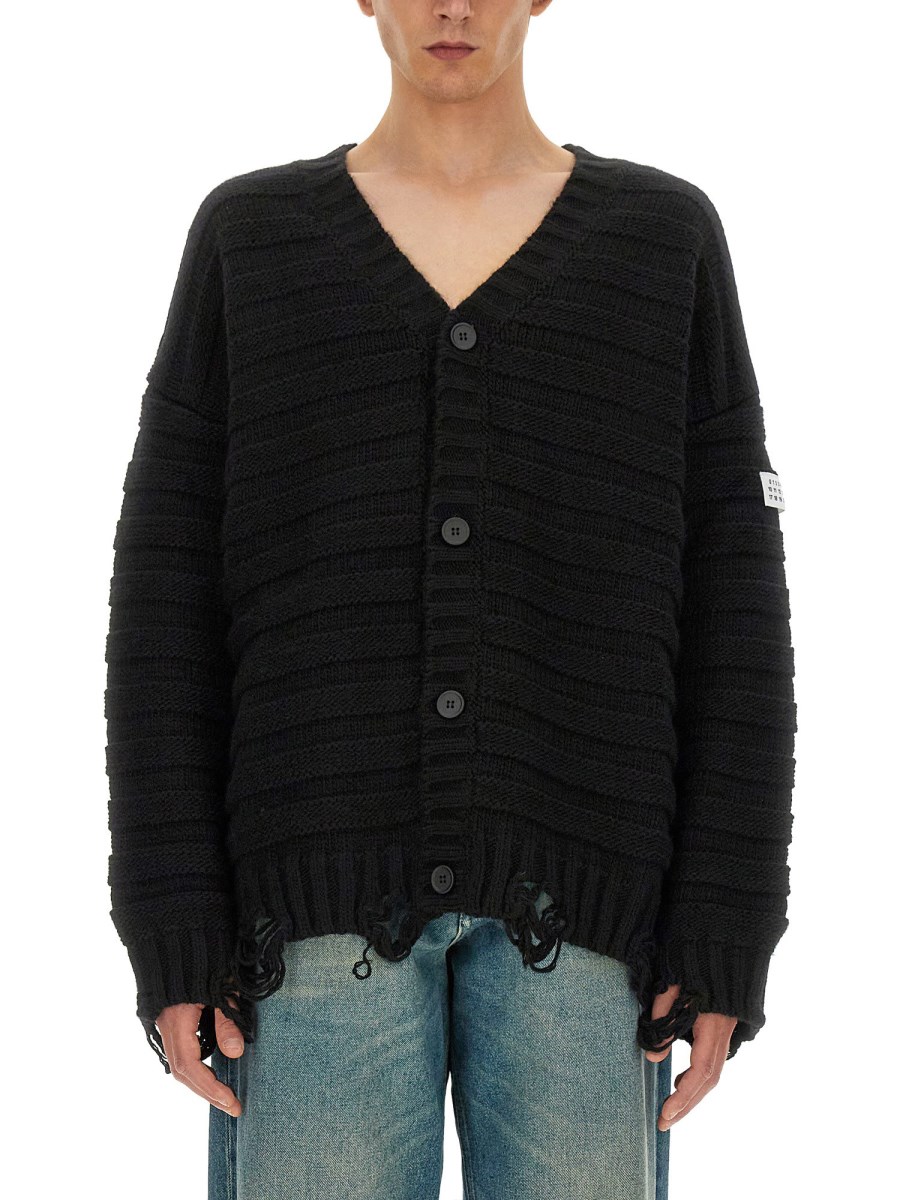 MM6 MAISON MARGIELA CARDIGAN CON SCOLLO A V IN MISTO LANA