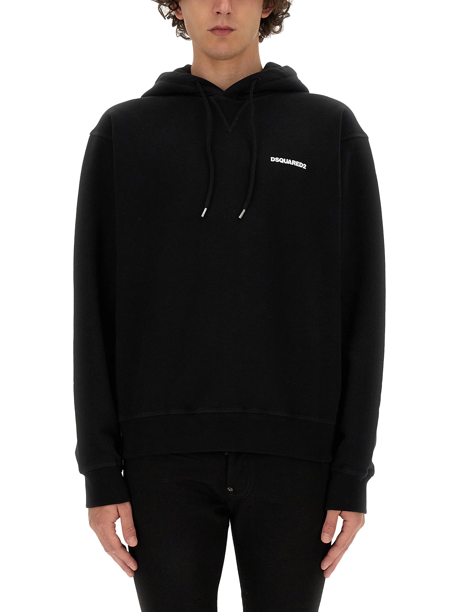 Dsquared2 Black Sweatshirt With Classic Hood And Bold Graphic Print In Black