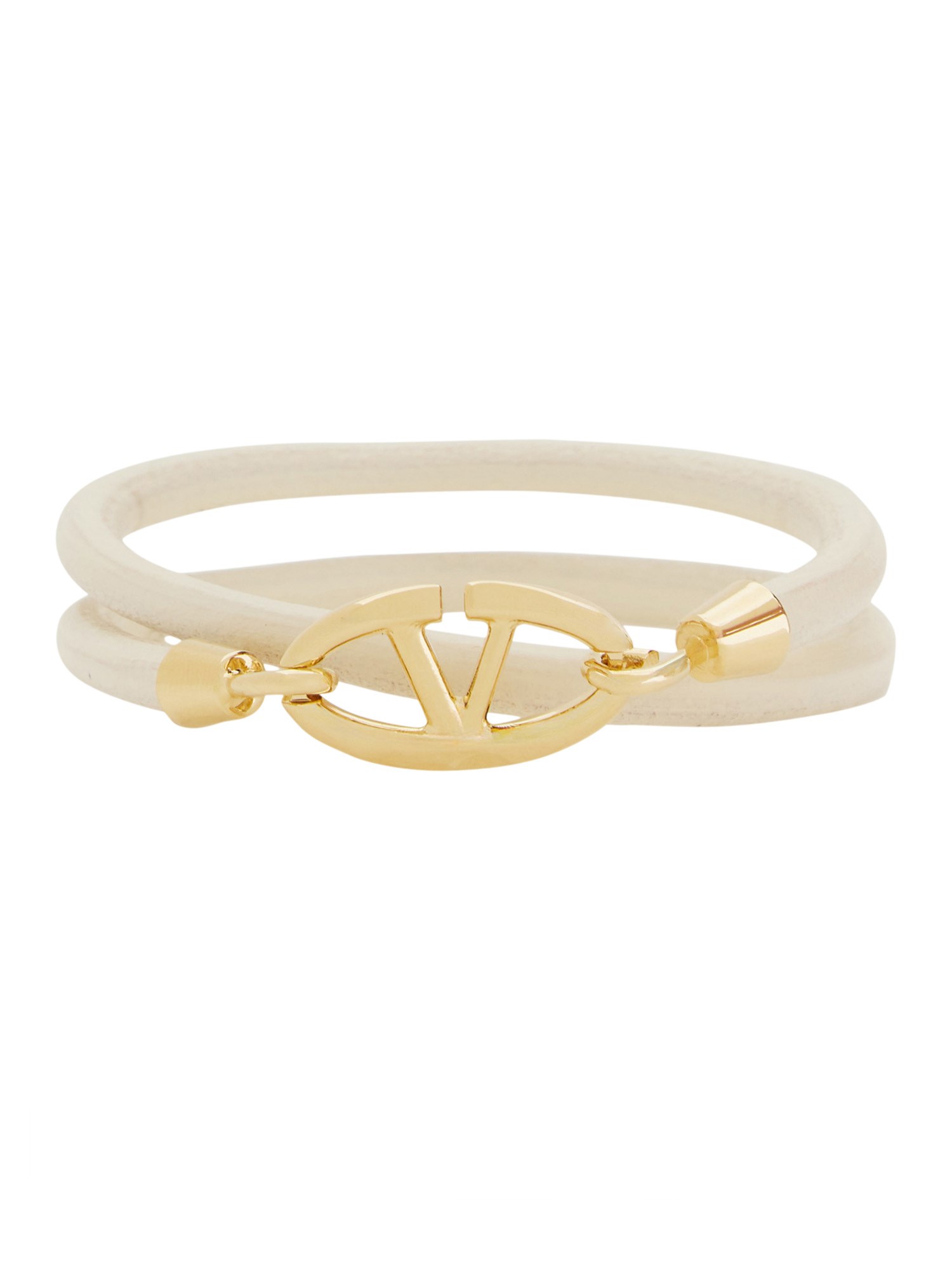 Shop Valentino Double Twist Leather Bracelet With Vlogo In Ivory