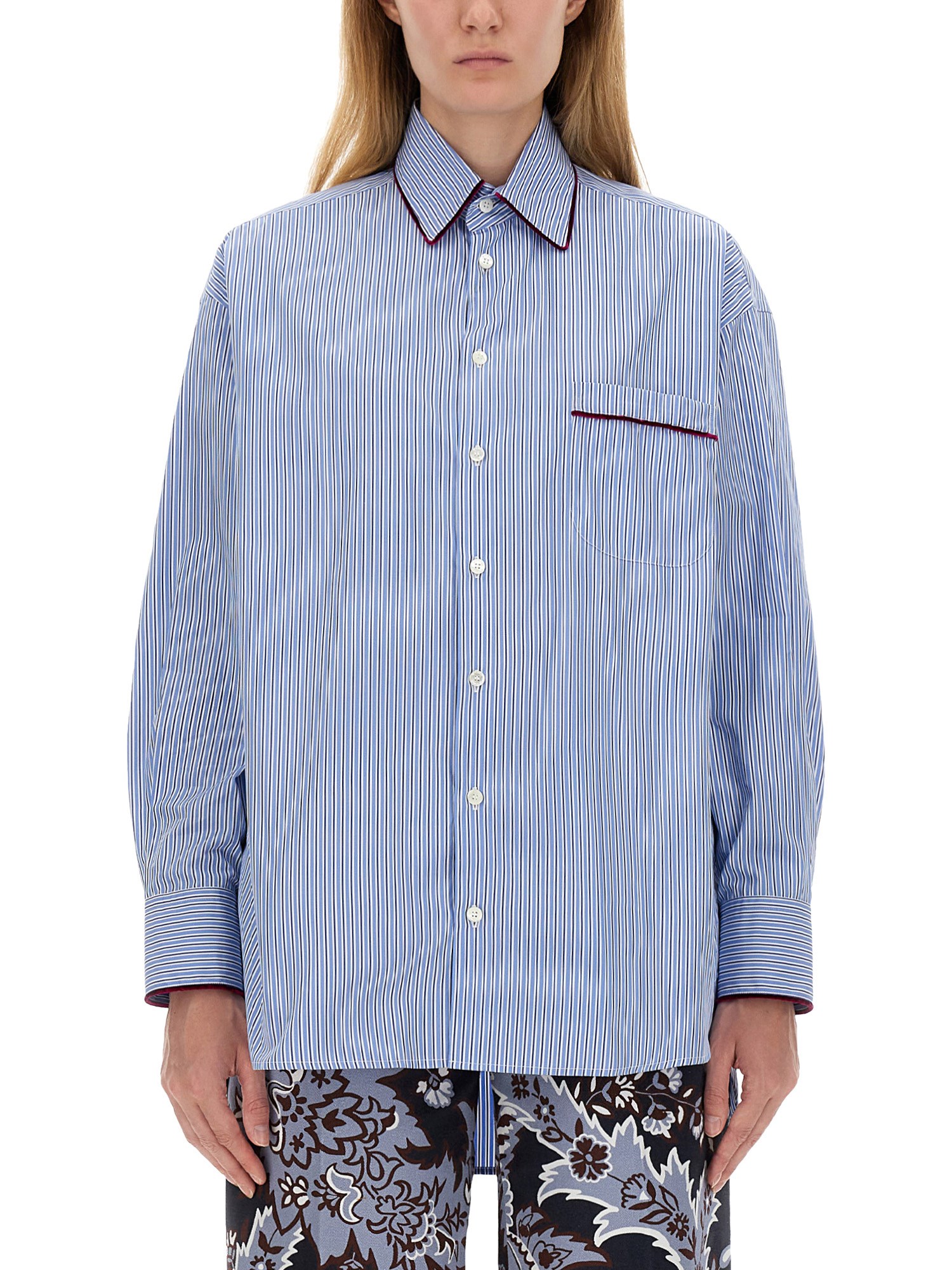Etro Striped Long-sleeved Shirt In Azure
