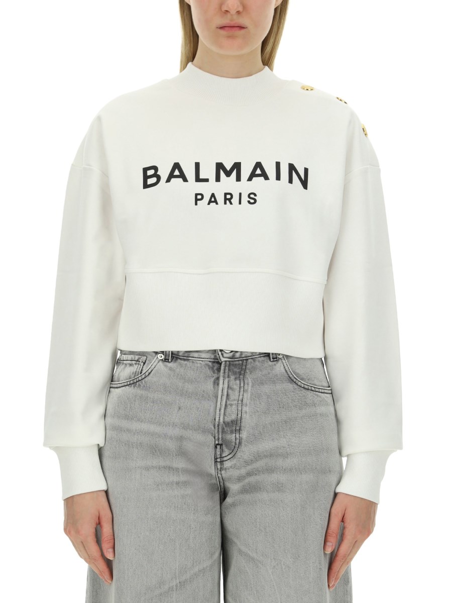 BALMAIN FELPA IN COTONE CON STAMPA LOGO