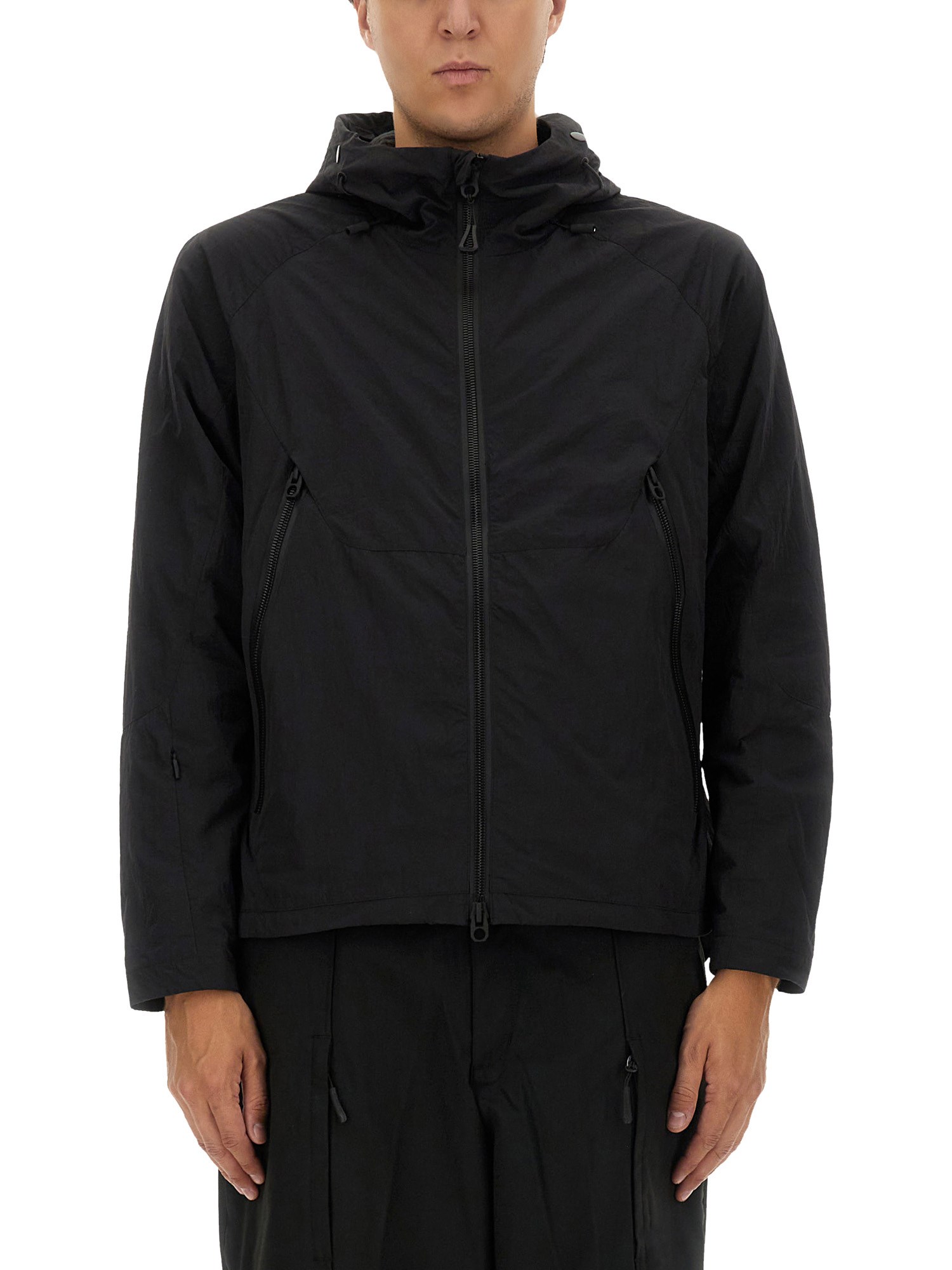 Jg1 Textured Nylon Hooded Jacket In Black