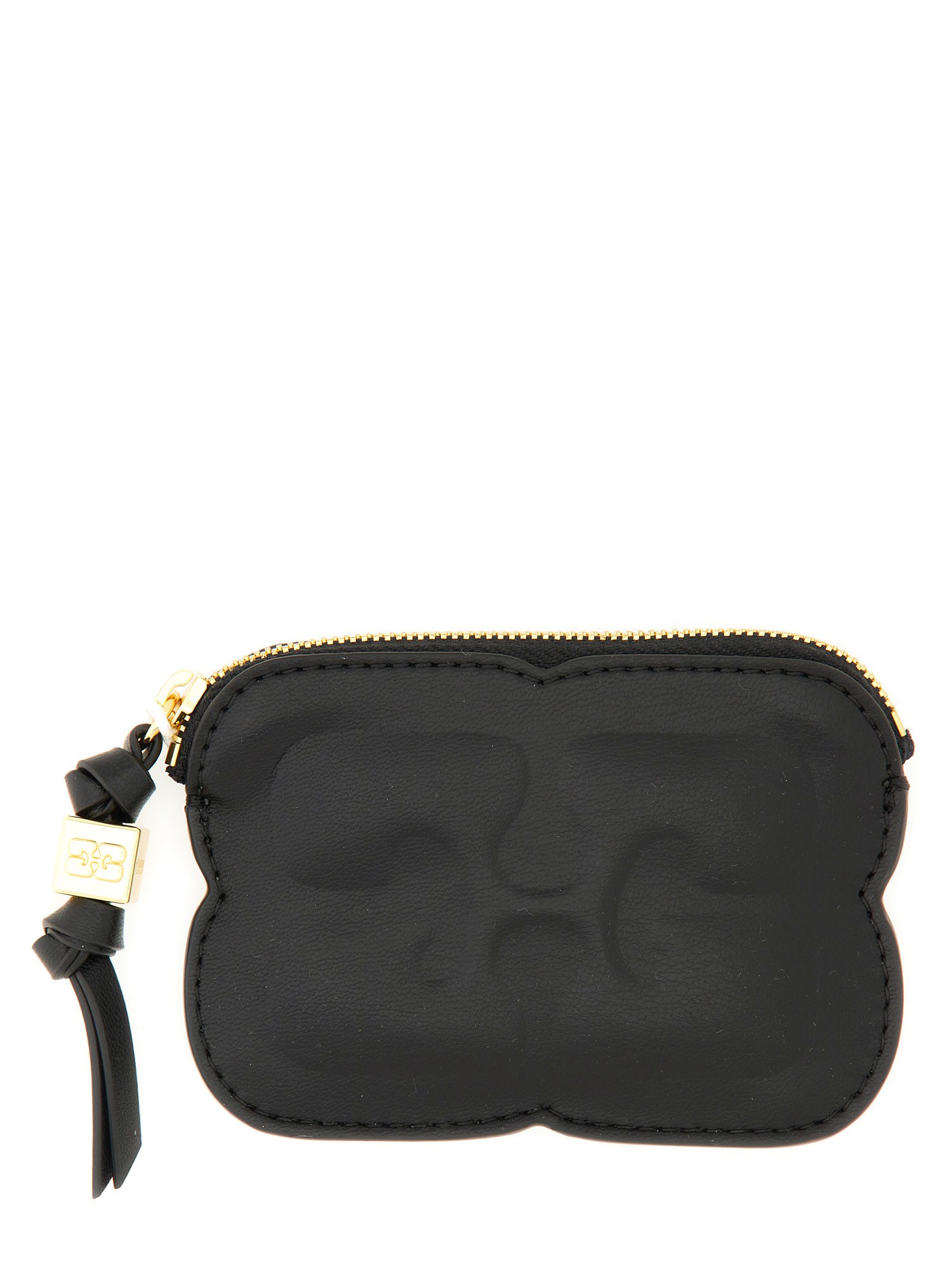 Shop Ganni "bou" Zippered Wallet In Black