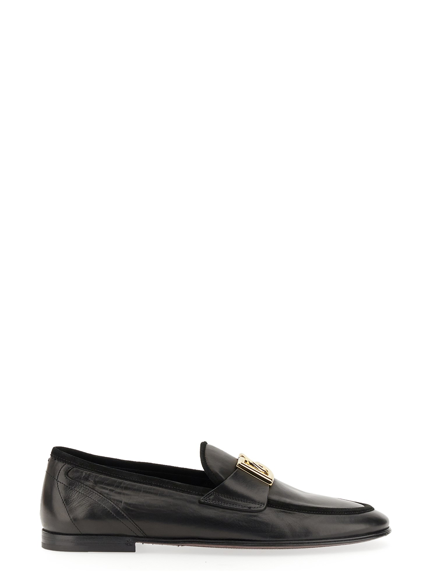 Dolce & Gabbana Dolce&gabbana Black Moccasin With Logo Plaque In Black