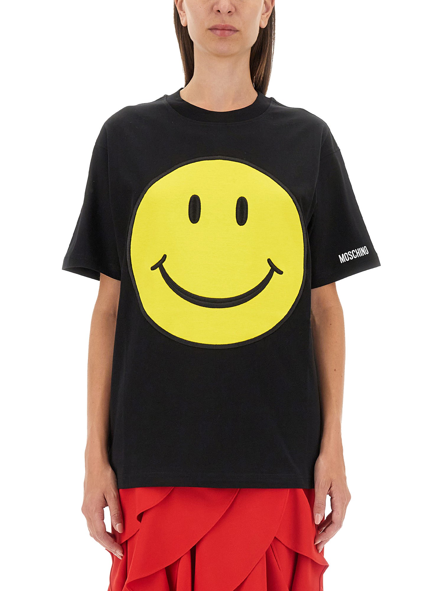 Shop Moschino Smiley Organic Jersey T-shirt In Black